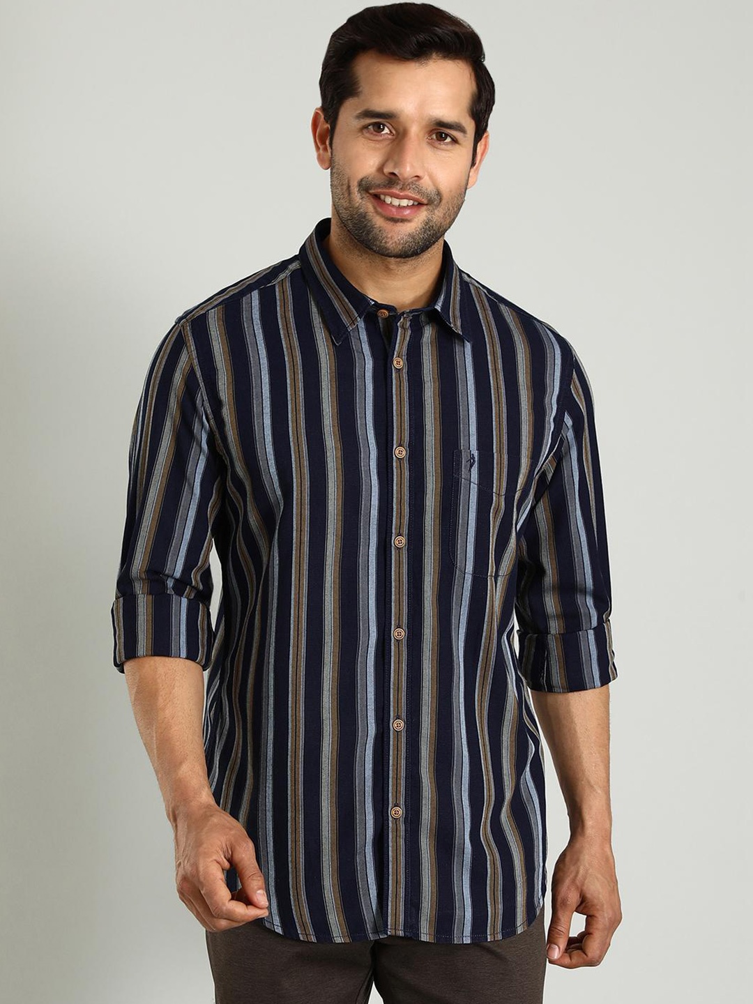 

Indian Terrain Classic Slim Fit Striped Cotton Casual Shirt, Brown