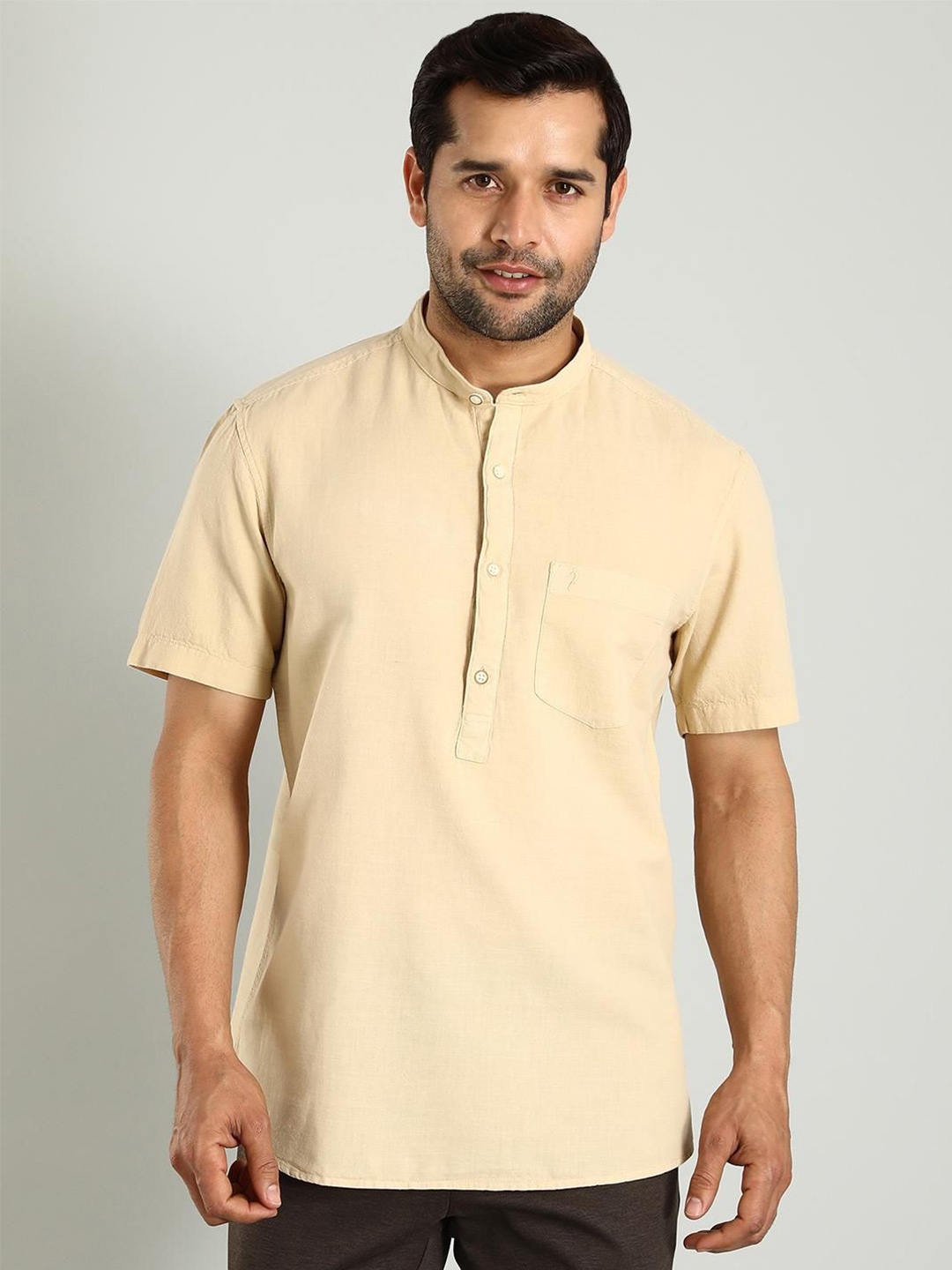 

Indian Terrain Band Collar Classic Slim Fit Opaque Casual Shirt, Brown