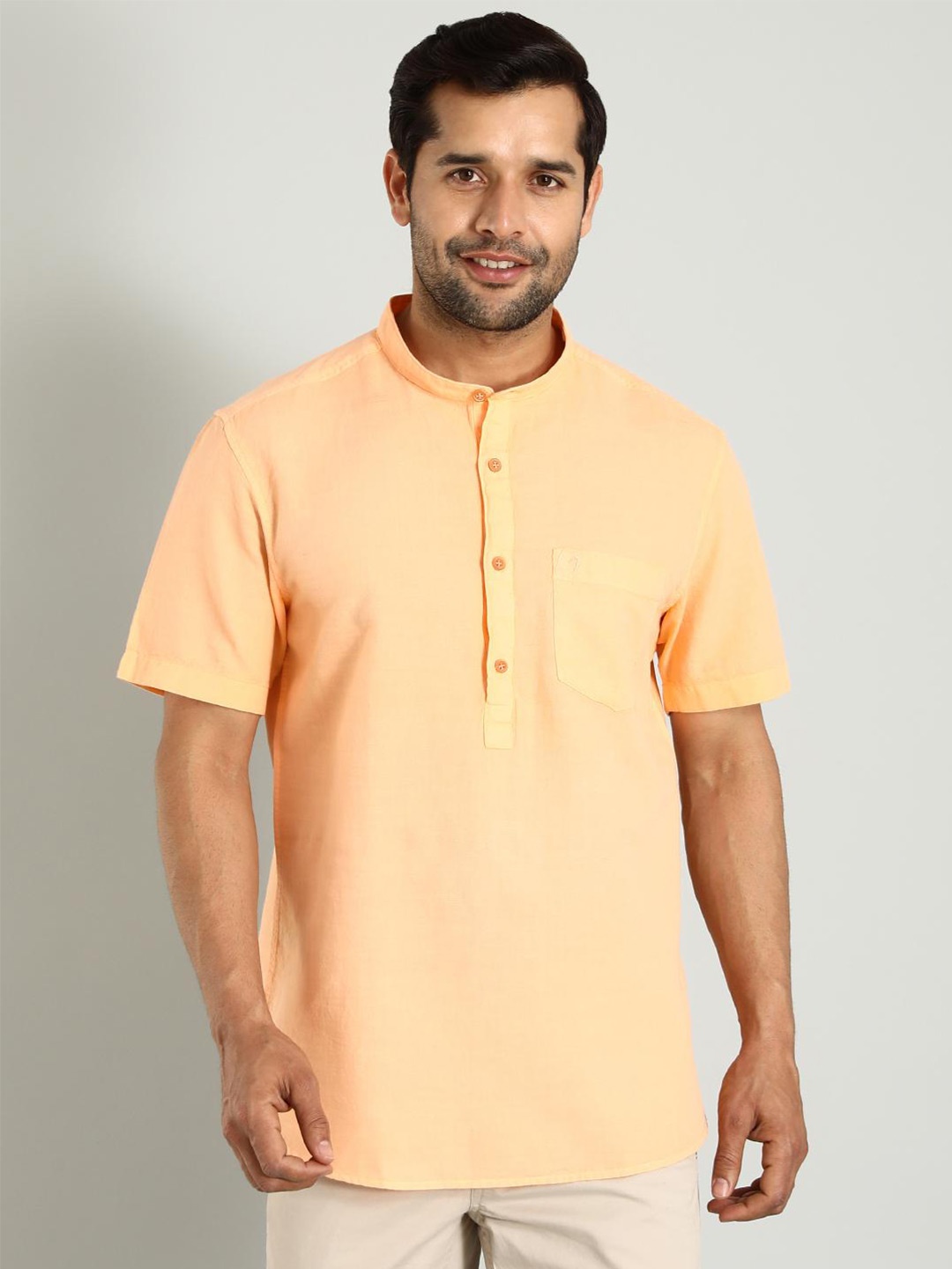 

Indian Terrain Classic Mandarin Collar Slim Fit Cotton Casual Shirt, Yellow