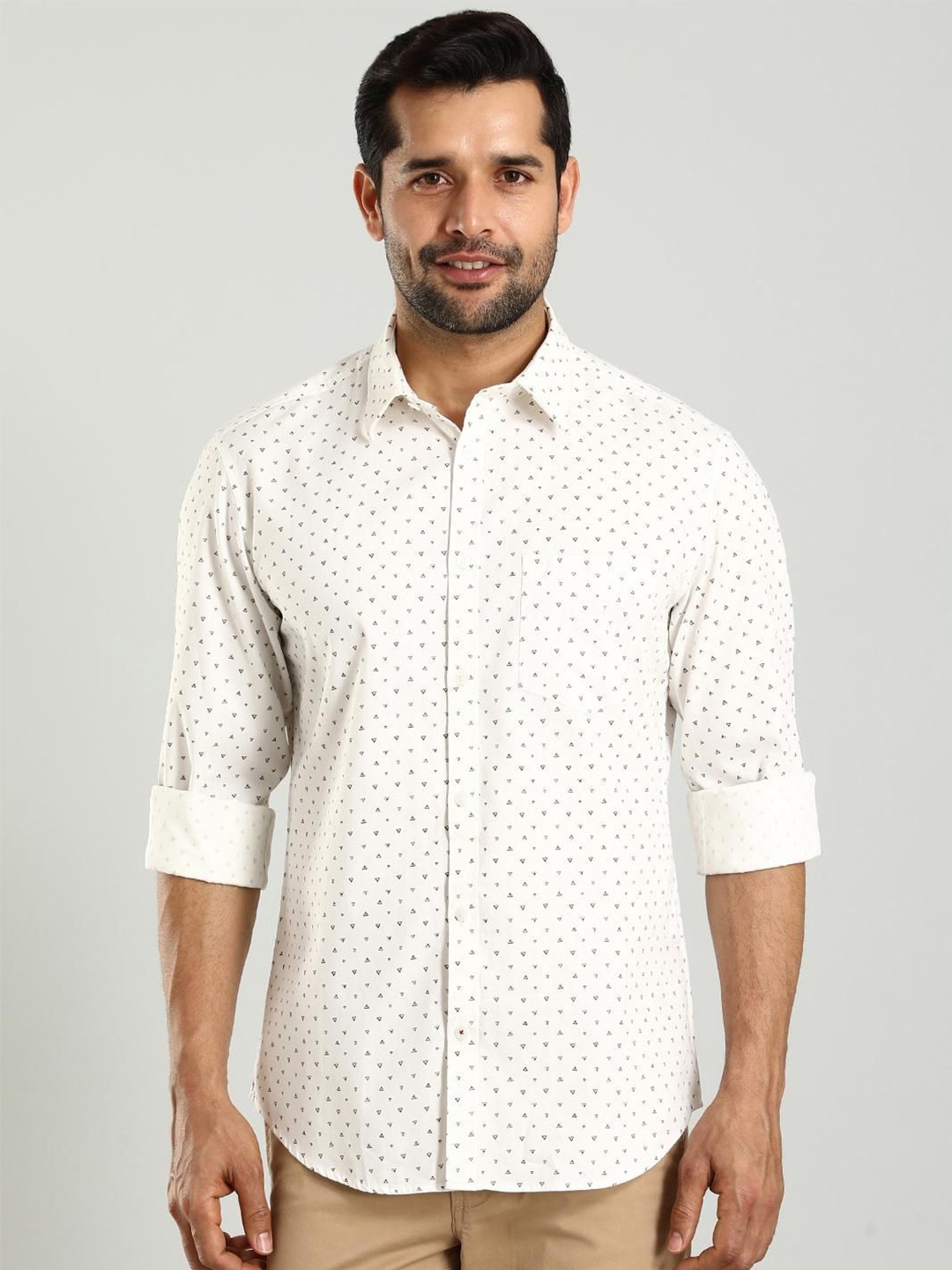 

Indian Terrain Spread Collar Classic Slim Fit Micro Ditsy Printed Cotton Casual Shirt, White