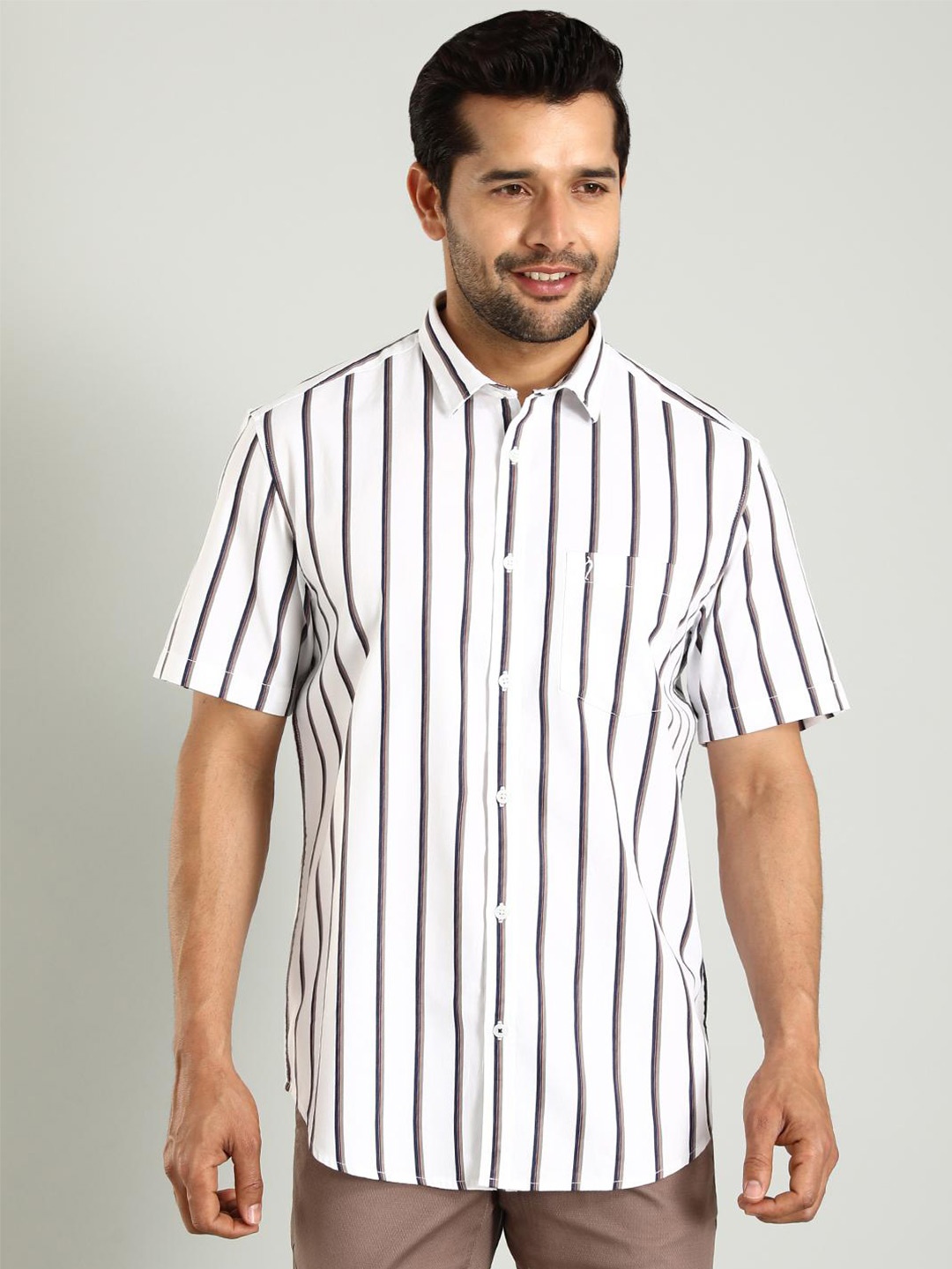 

Indian Terrain Classic Spread Collar Slim Fit Striped Cotton Casual Shirt, White