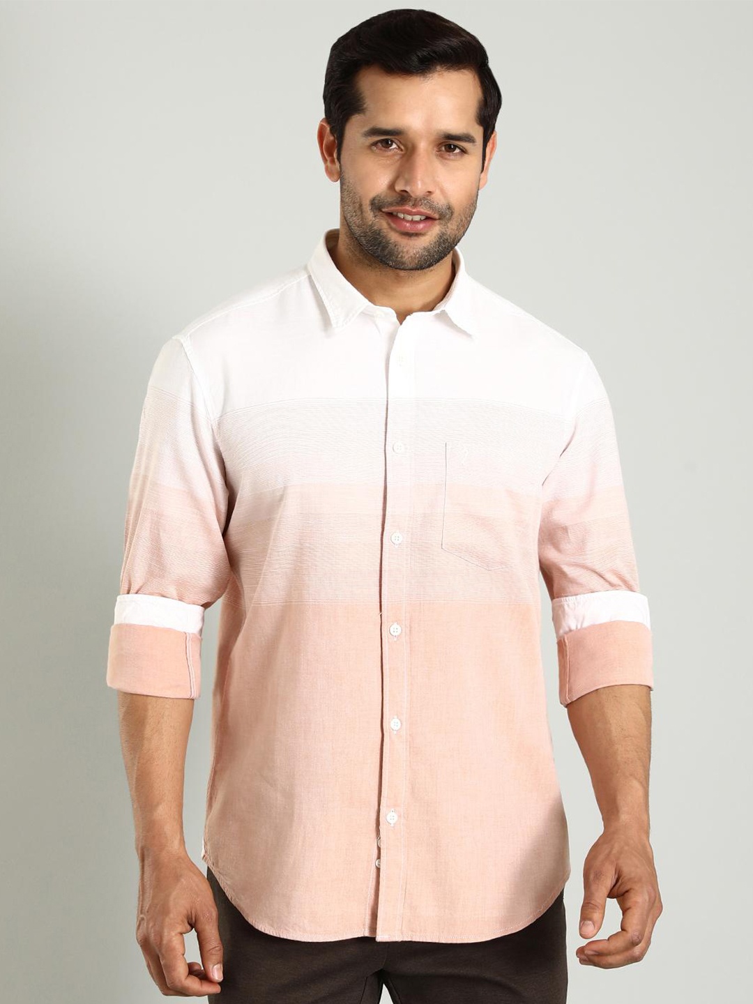 

Indian Terrain Horizontal Stripes Classic Slim Fit Pure Cotton Casual Shirt, Yellow