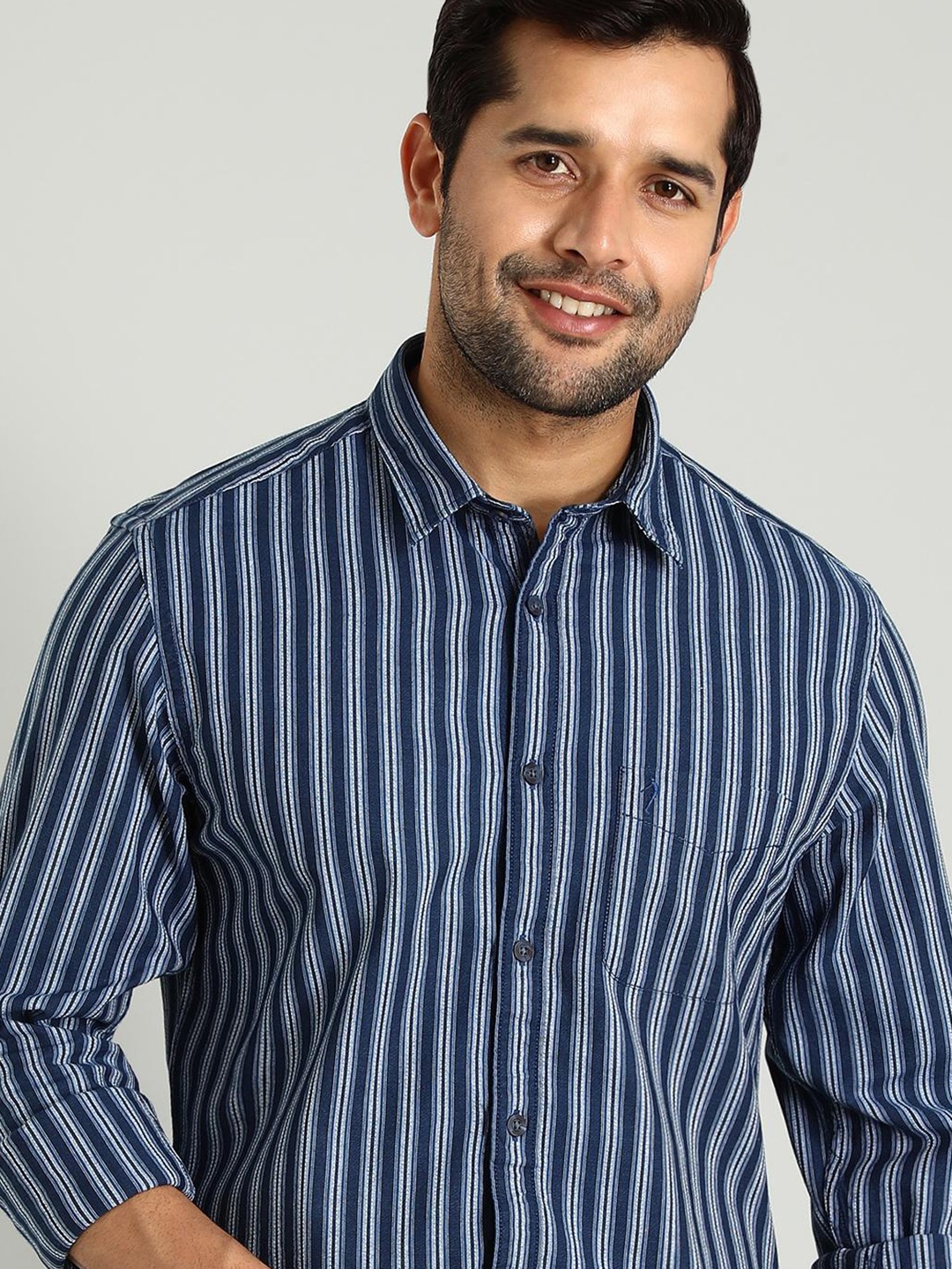 

Indian Terrain Classic Slim Fit Striped Cotton Casual Shirt, Blue