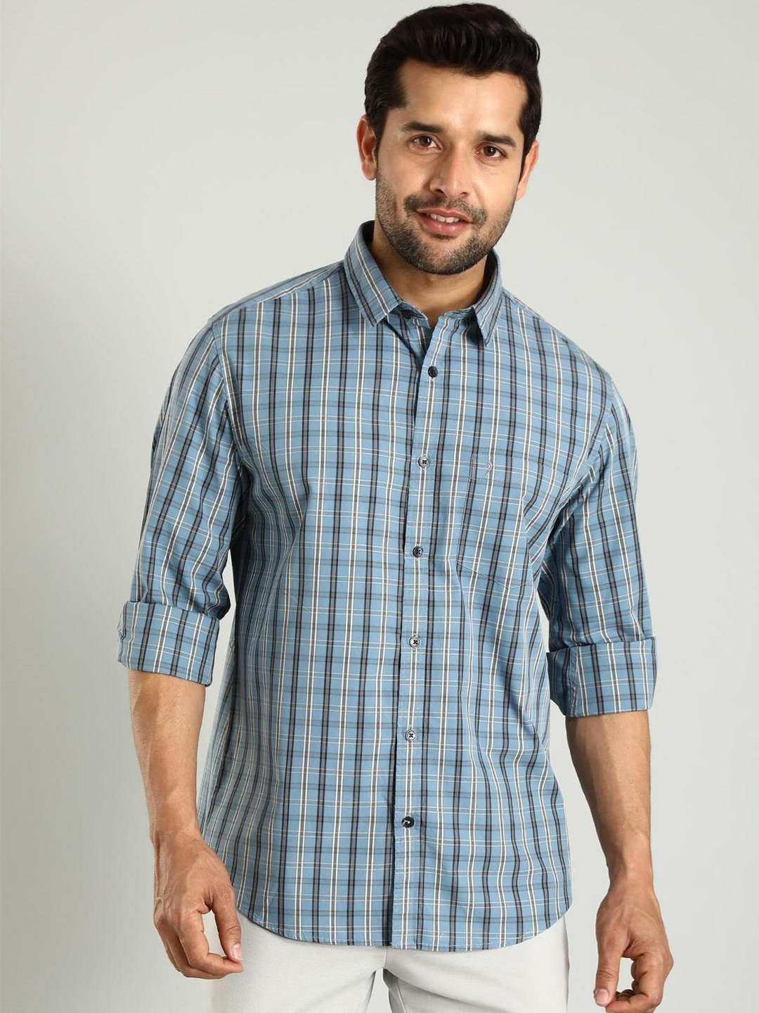 

Indian Terrain Classic Slim Fit Checked Cotton Casual Shirt, Blue