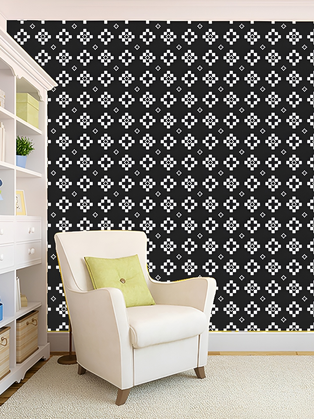 

KSHIRSA Black & White Abstract Printed Self-Adhesive 3D Wallpaper