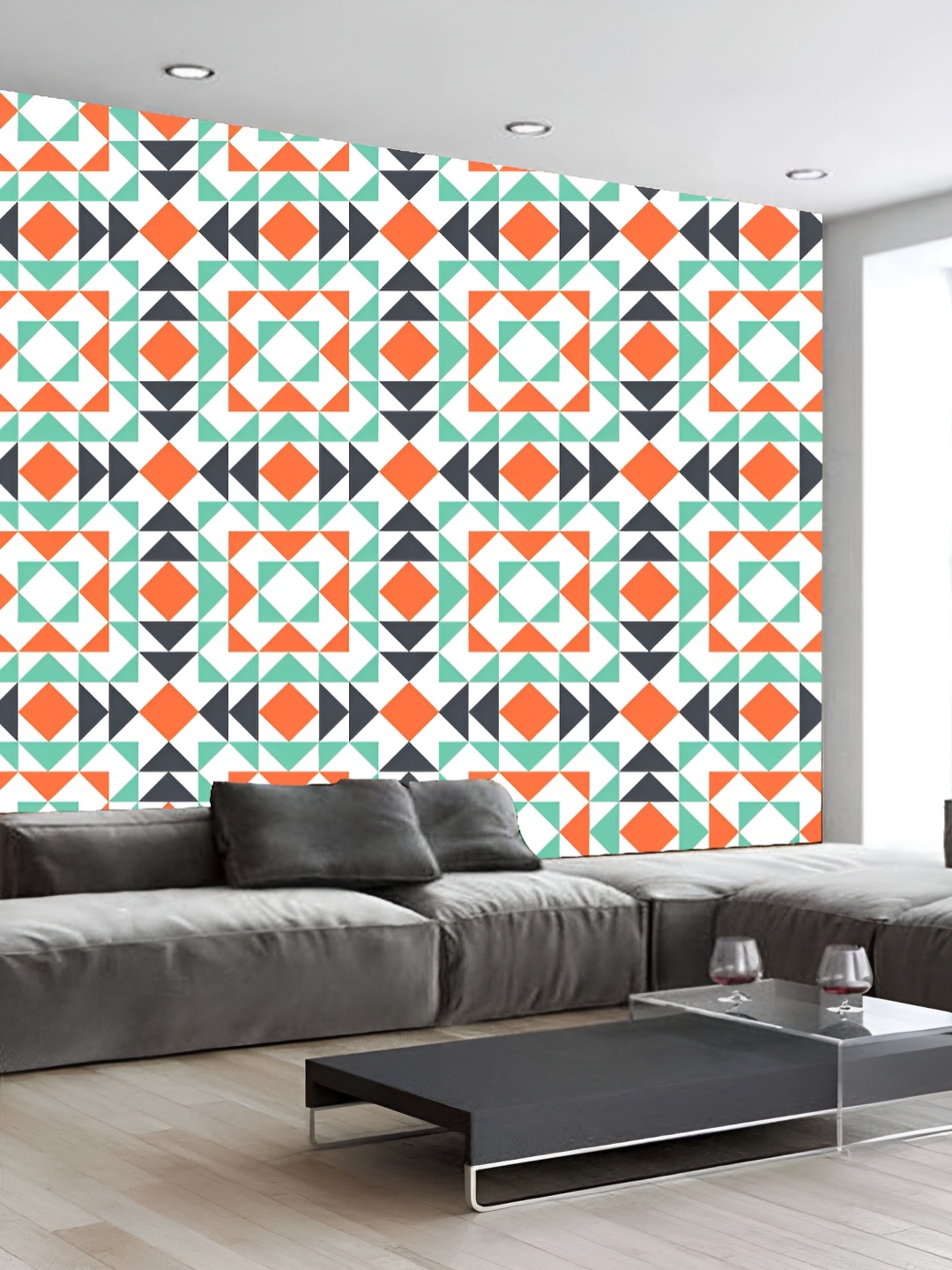 

KSHIRSA White & Orange Colored Printed Self-Adhesive 3D Wallpaper