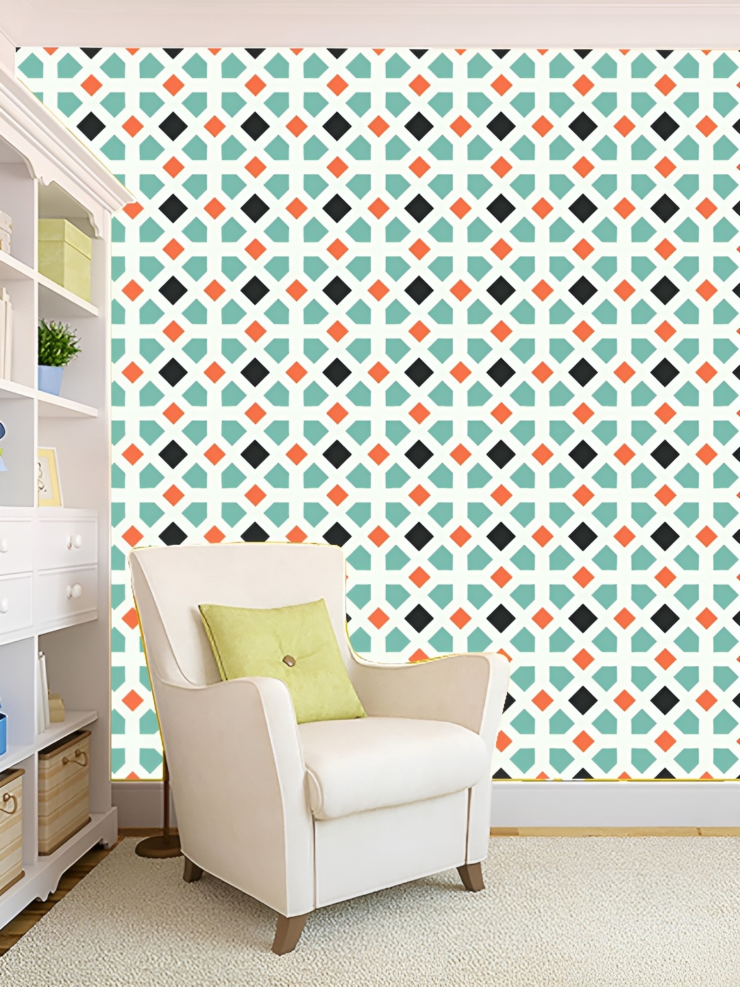 

KSHIRSA White & Green Printed Self-Adhesive 3D Wallpaper