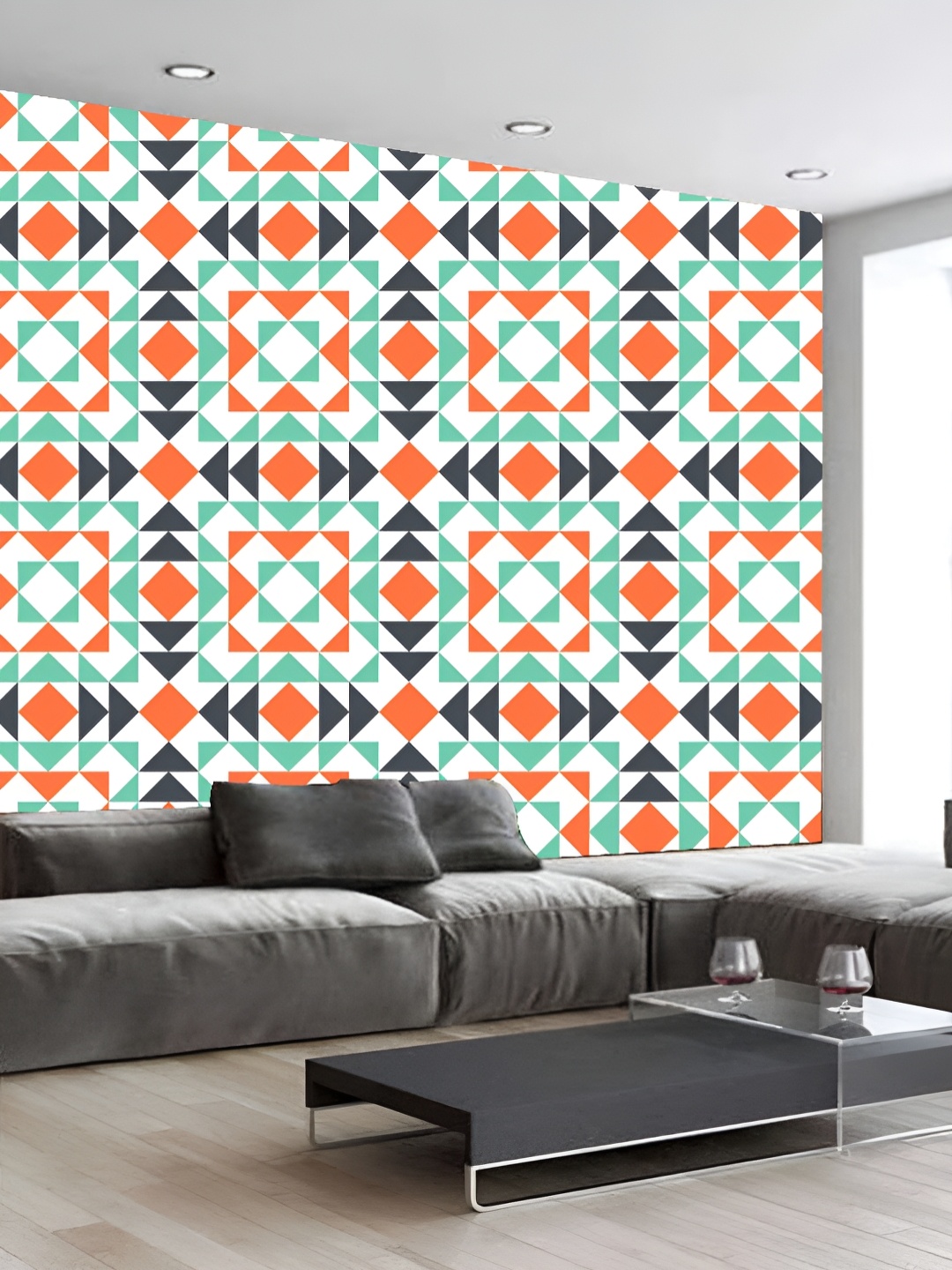 

KSHIRSA White & Orange Colored Abstract Printed Self-Adhesive 3D Wallpaper