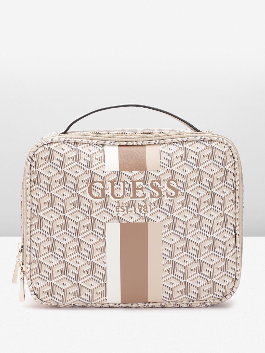 

GUESS Brand Logo Printed Cosmetic Organizer Case, Beige