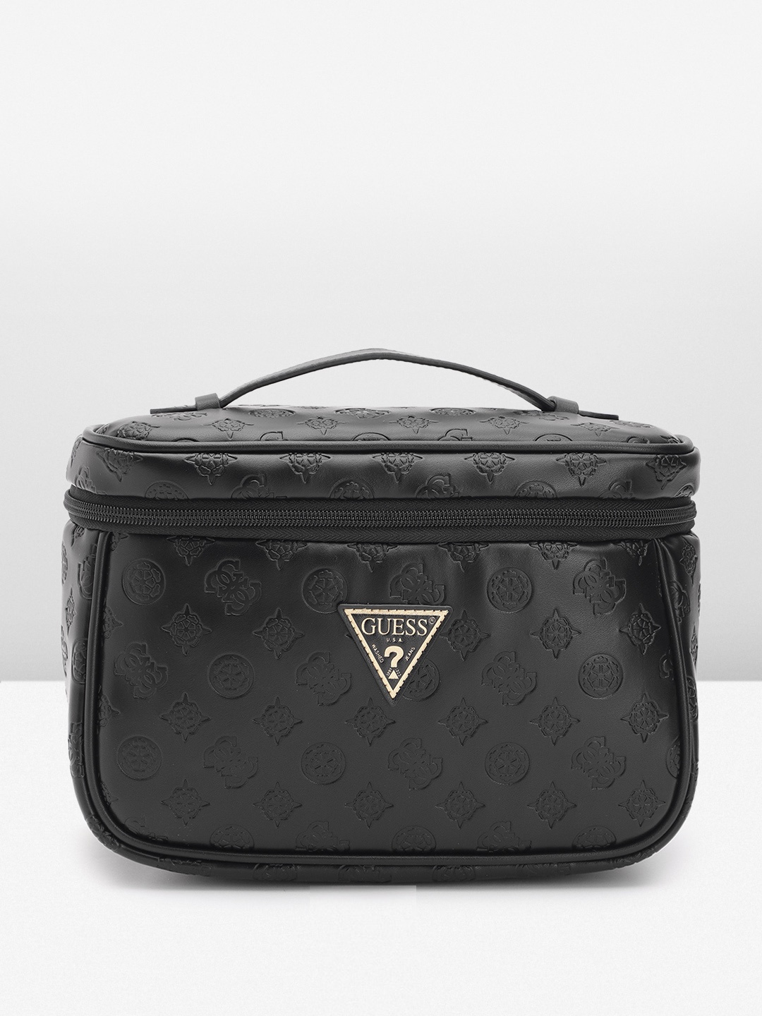 

GUESS Brand Logo Textured Makeup Organiser, Black