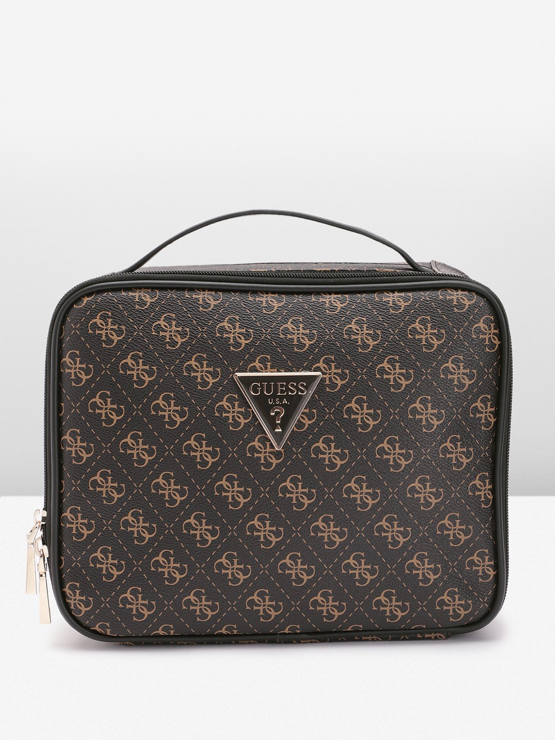 

GUESS Brand Logo Printed Cosmetic Organizer Case, Brown