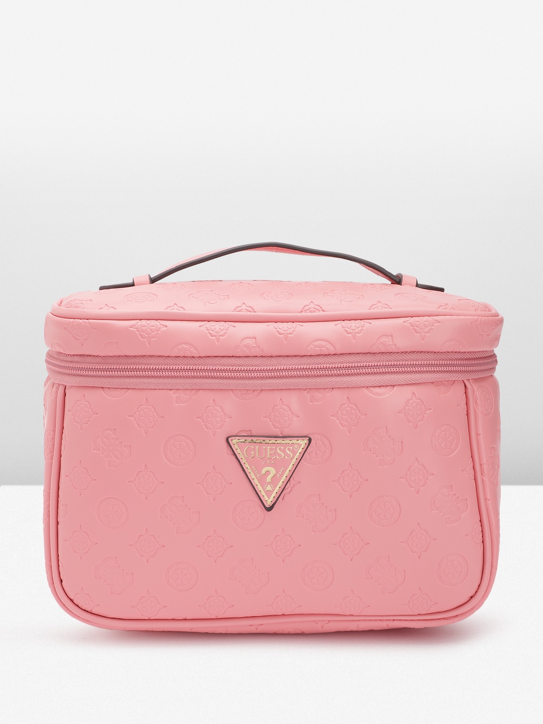 

GUESS Brand Logo Textured Makeup Organiser, Pink