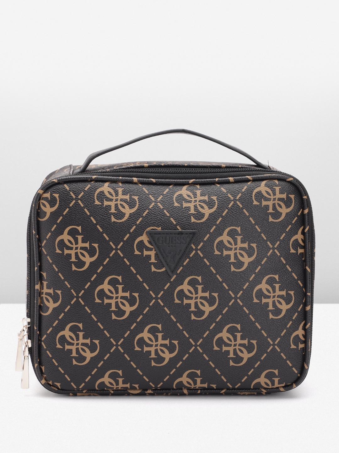 

GUESS Brand Logo Printed Cosmetic Organizer Case, Brown