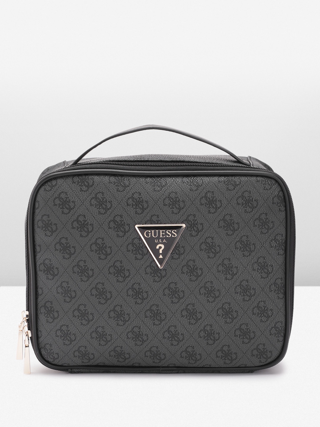 GUESS Brand Logo Printed Cosmetic Organizer Case, Black