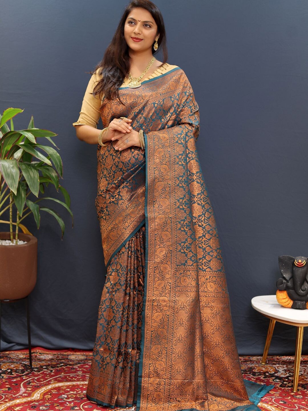 

SGF11 Woven Design Zari Art Silk Heavy Work Kanjeevaram Saree, Green