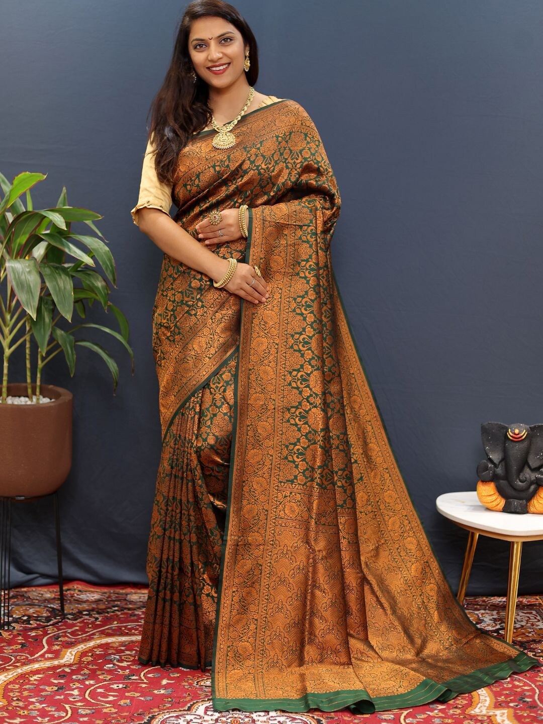 

SGF11 Zari Art Silk Heavy Work Kanjeevaram Saree, Green