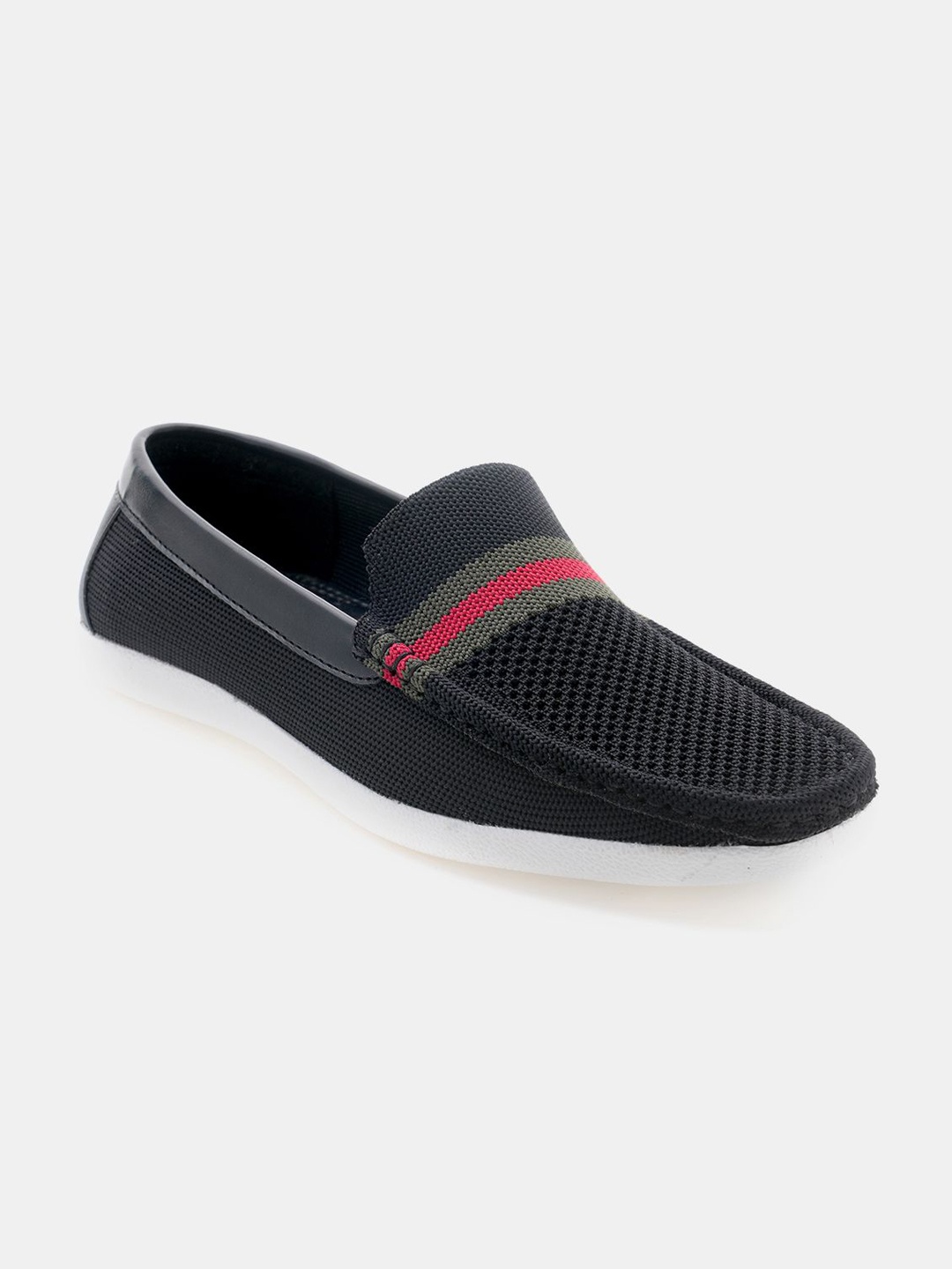 

R&B Men Woven Design Round Toe Comfort Insole Loafers, Black