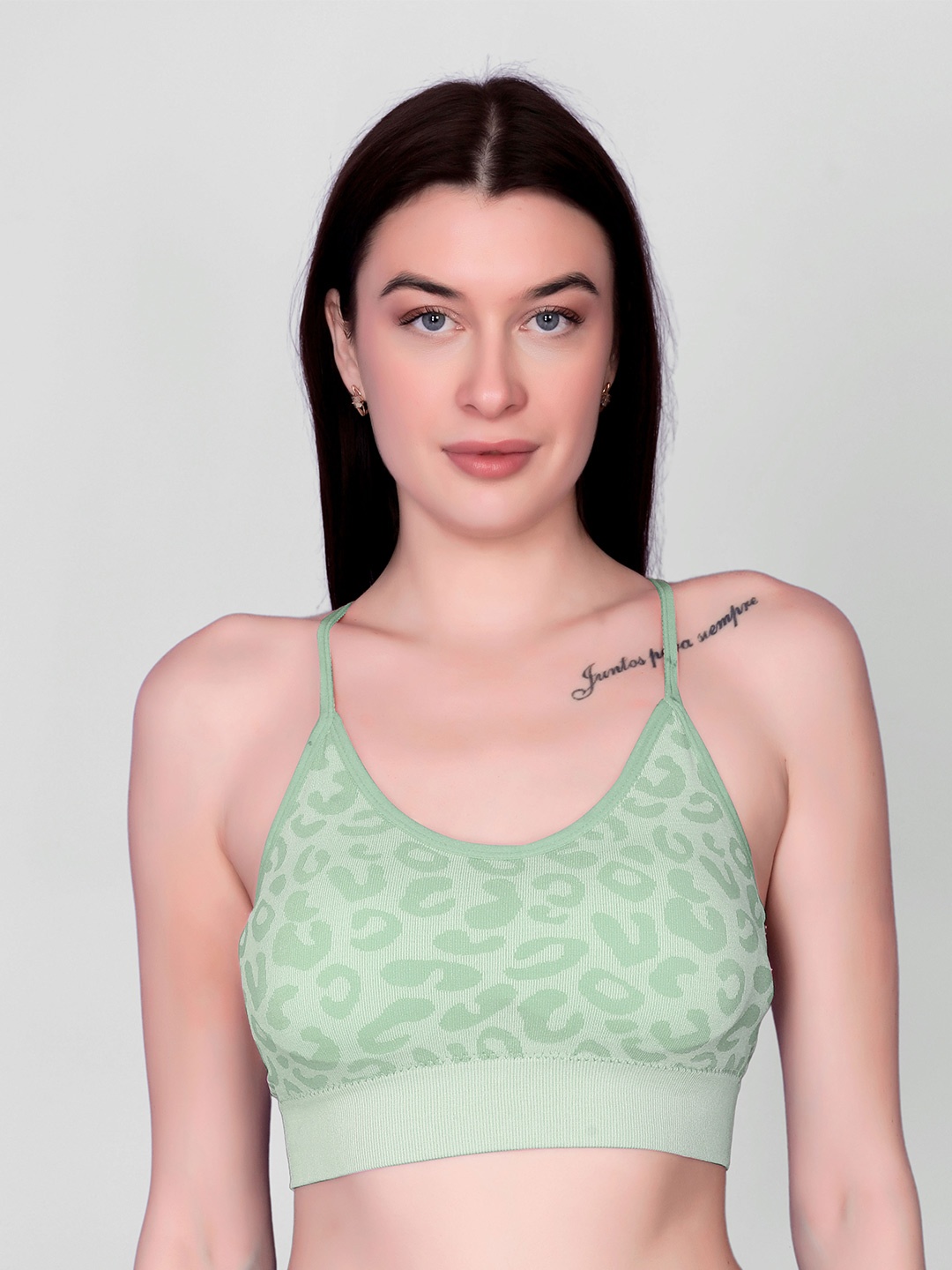 

Gopalvilla Abstract Printed Full Coverage Workout Bra with All Day Comfort, Green