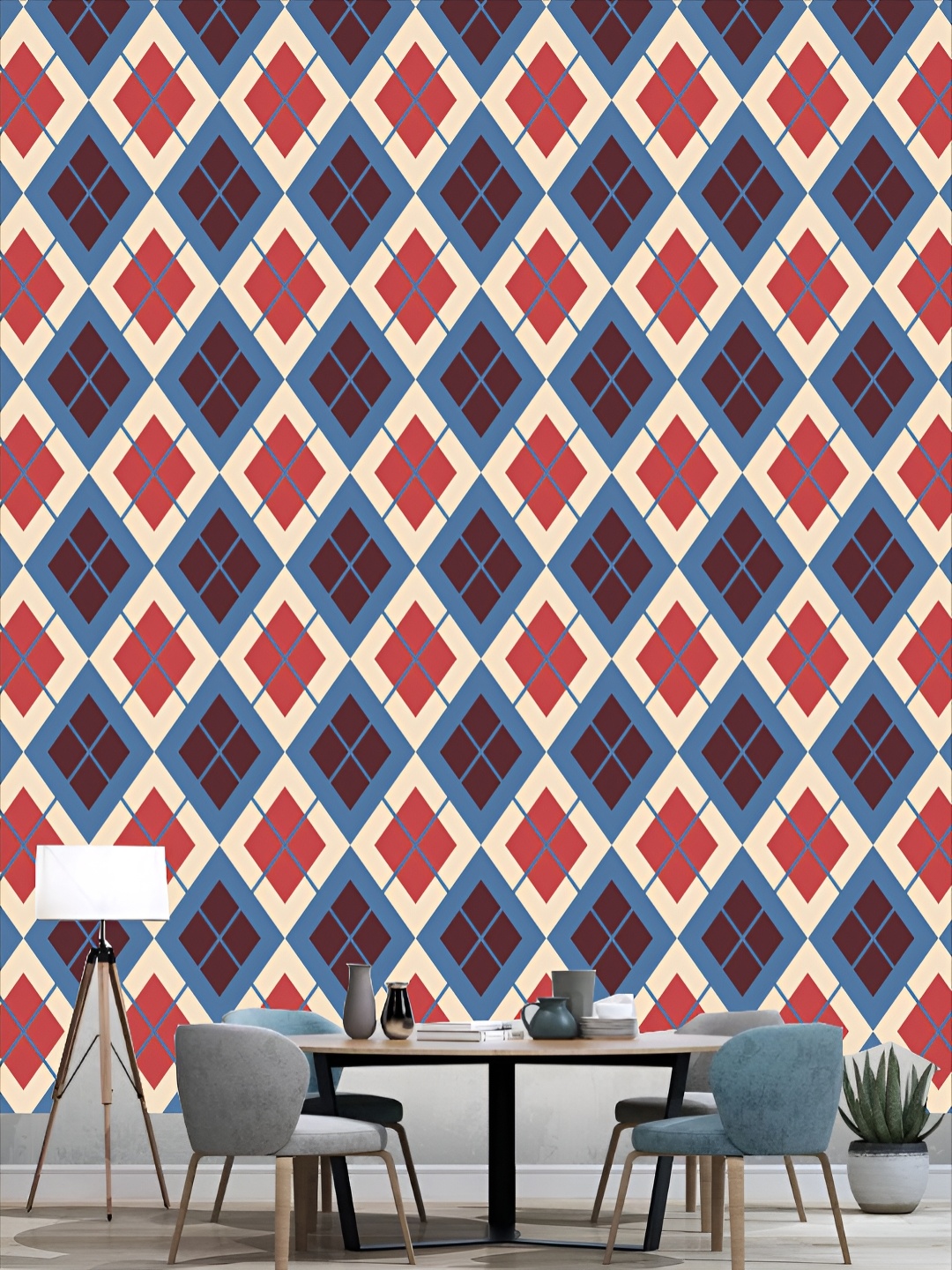 

KSHIRSA Blue & Red Printed Self-Adhesive 3D Wallpaper