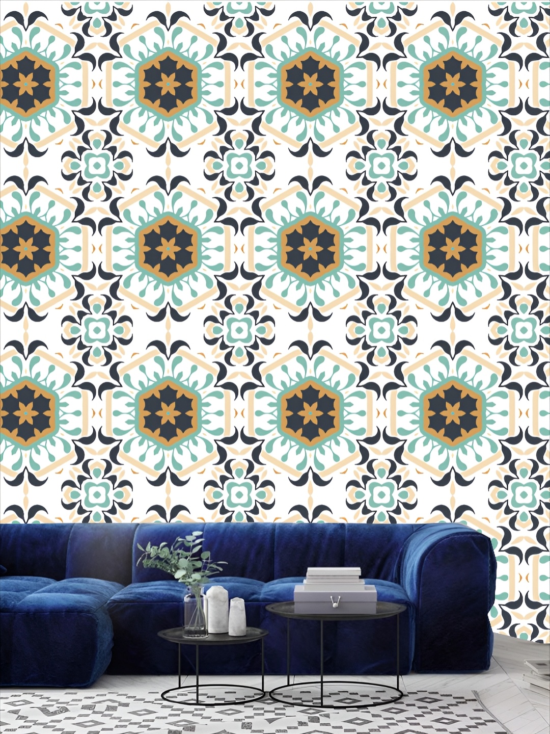 

KSHIRSA White & Blue Printed Self-Adhesive 3D Wallpaper