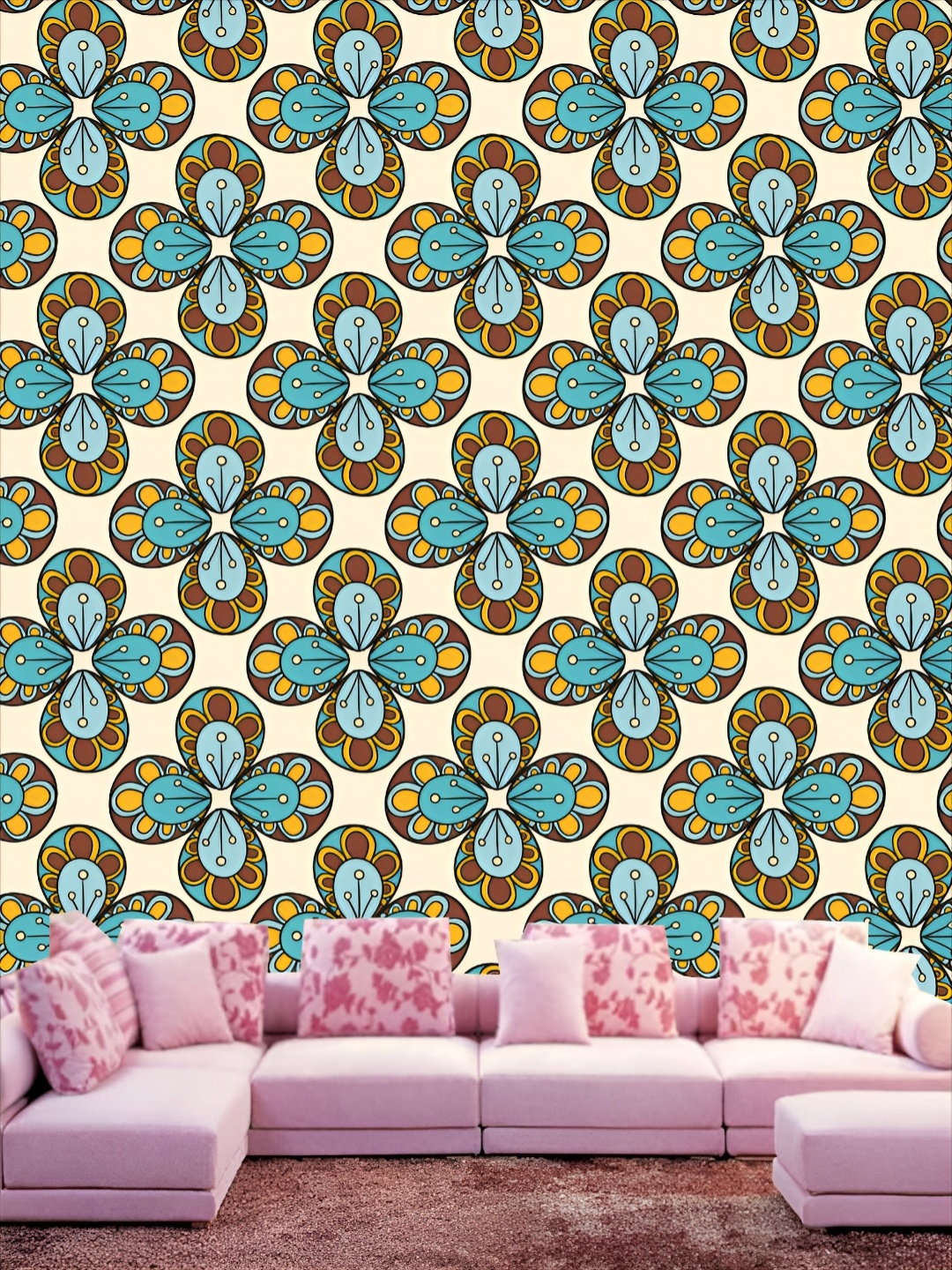 

KSHIRSA Cream Colored & Blue Floral Printed Self-Adhesive 3D Wallpaper