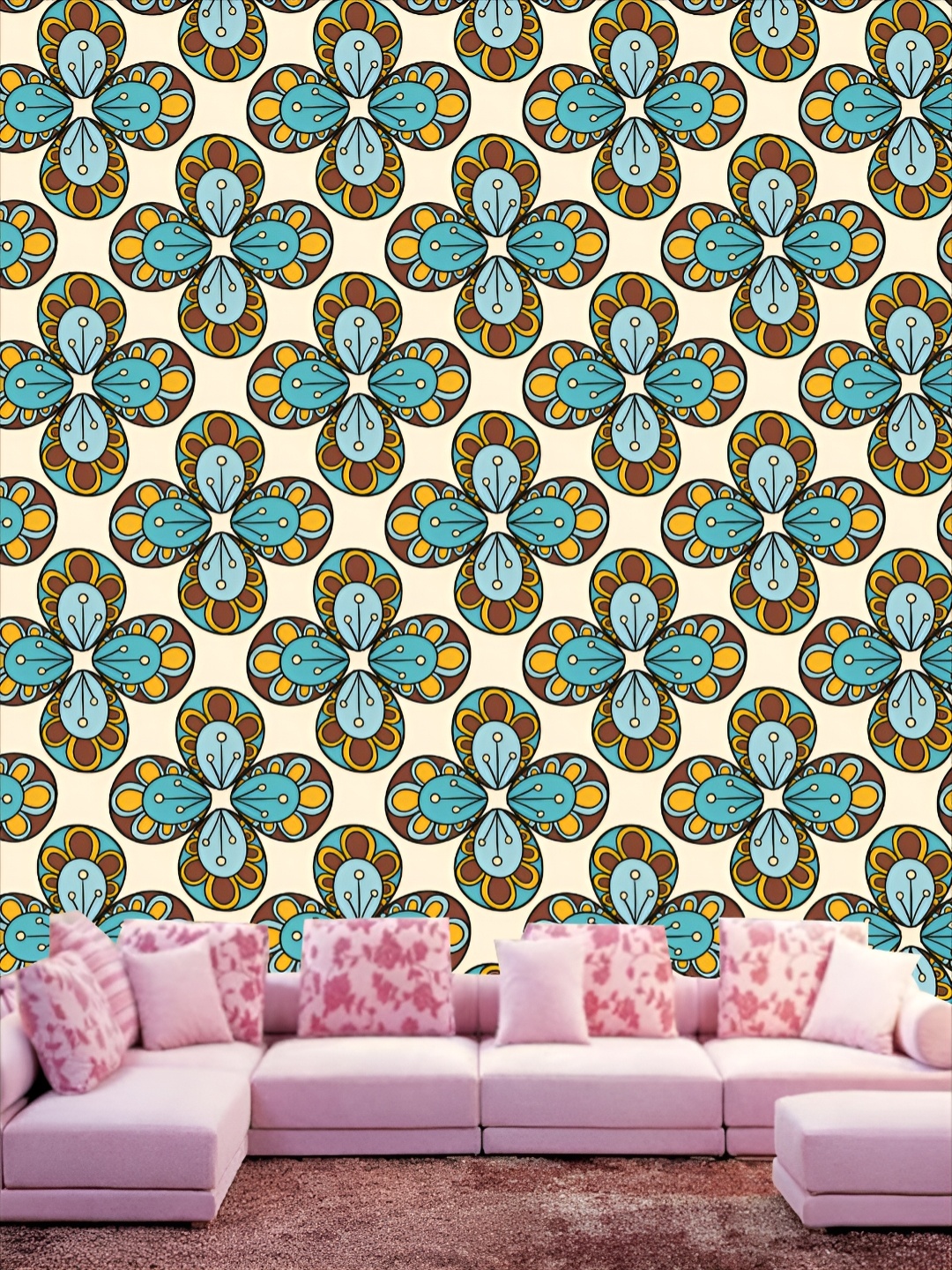

KSHIRSA Cream Colored & Blue Abstract Printed Self-Adhesive 3D Wallpaper