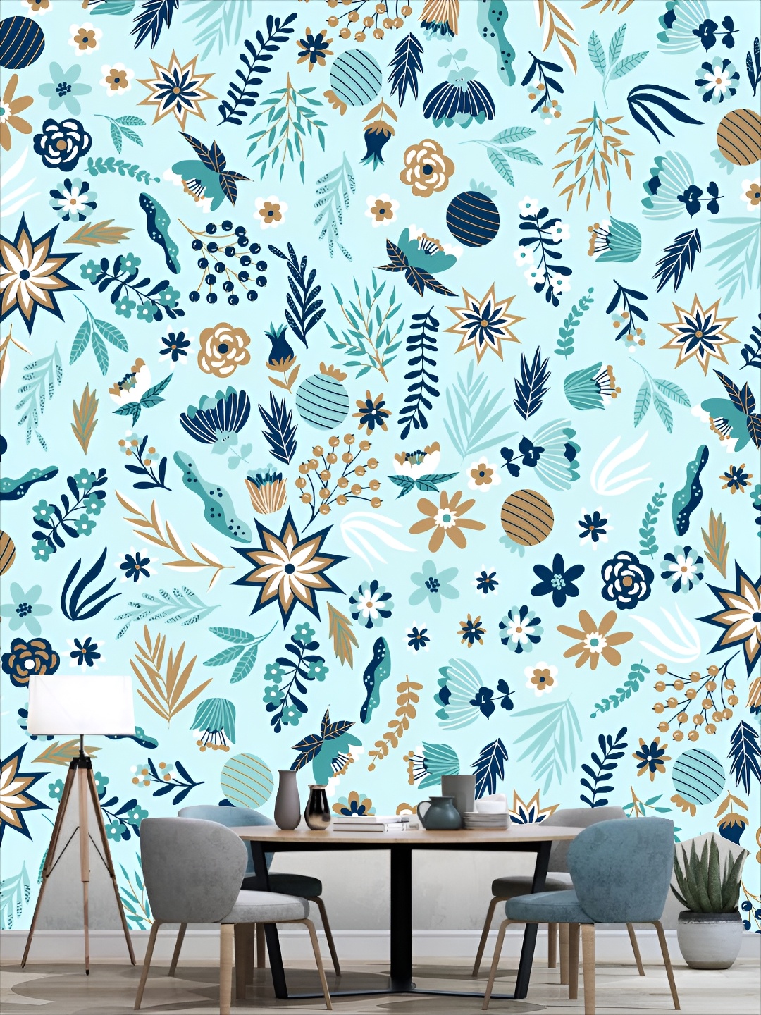 

KSHIRSA Blue & Brown Printed Self-Adhesive 3D Wallpaper