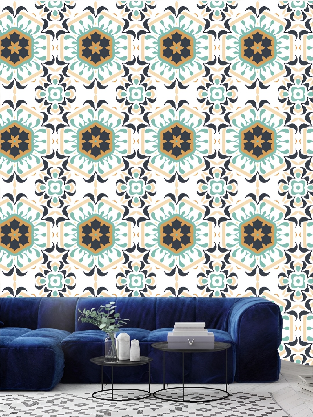 

KSHIRSA White & Blue Abstract Printed Self-Adhesive 3D Wallpaper