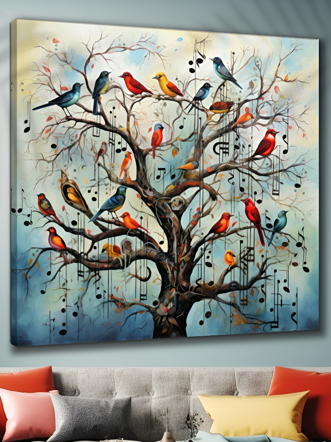 

SAF White & Blue Wooden Birds and Animals Wall Painting