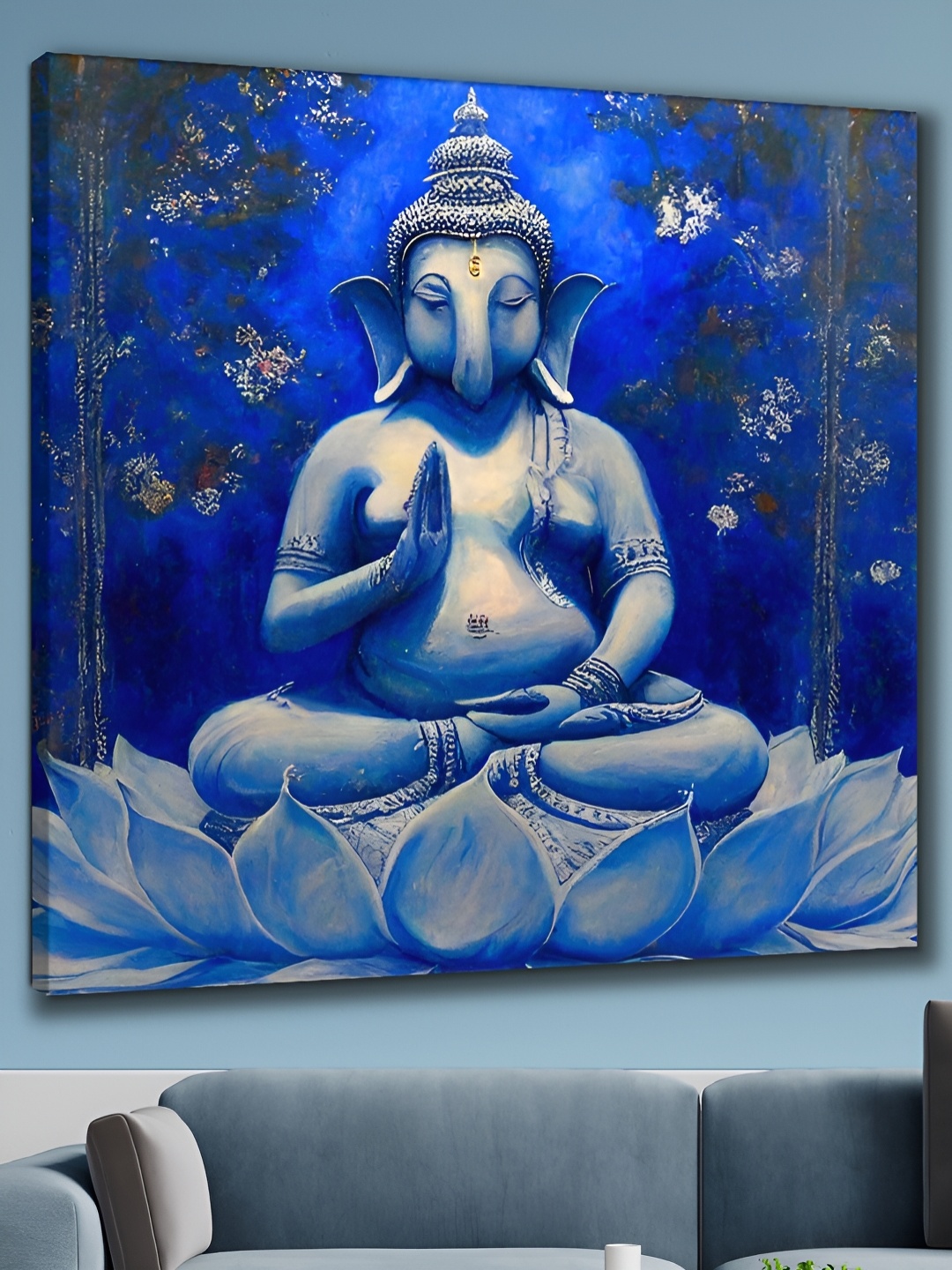 

SAF Blue & White Wooden Lord Ganesha Wall Art
