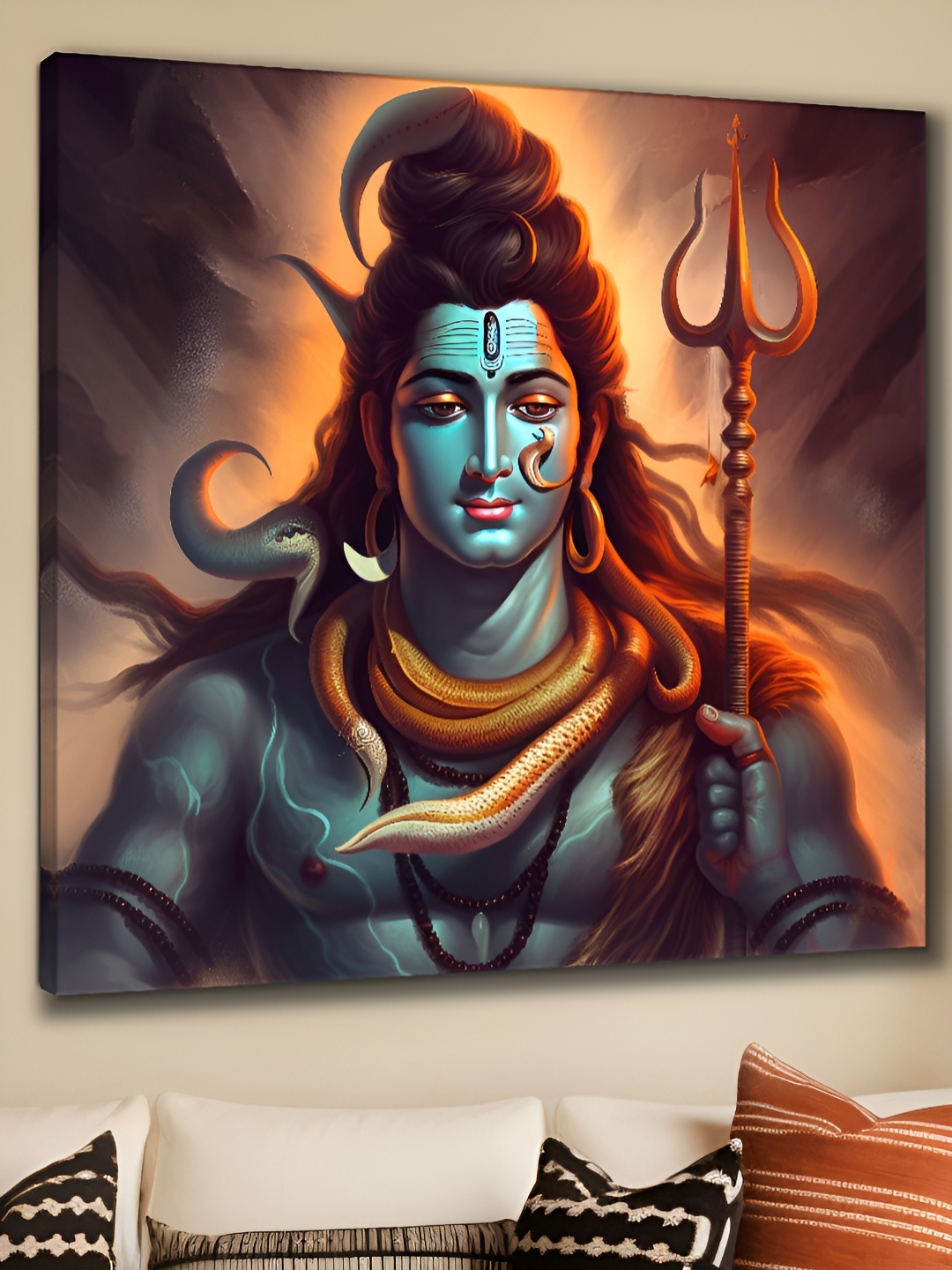 

SAF Orange & Blue Wooden Lord Shiva Wall Art
