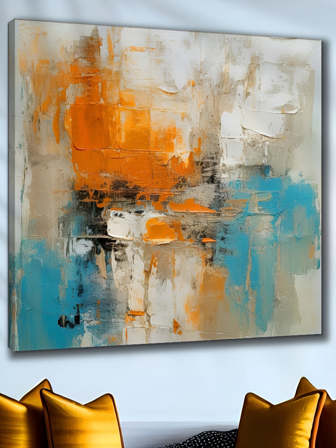 

SAF Beige & Blue Wooden Abstract Wall Paintings