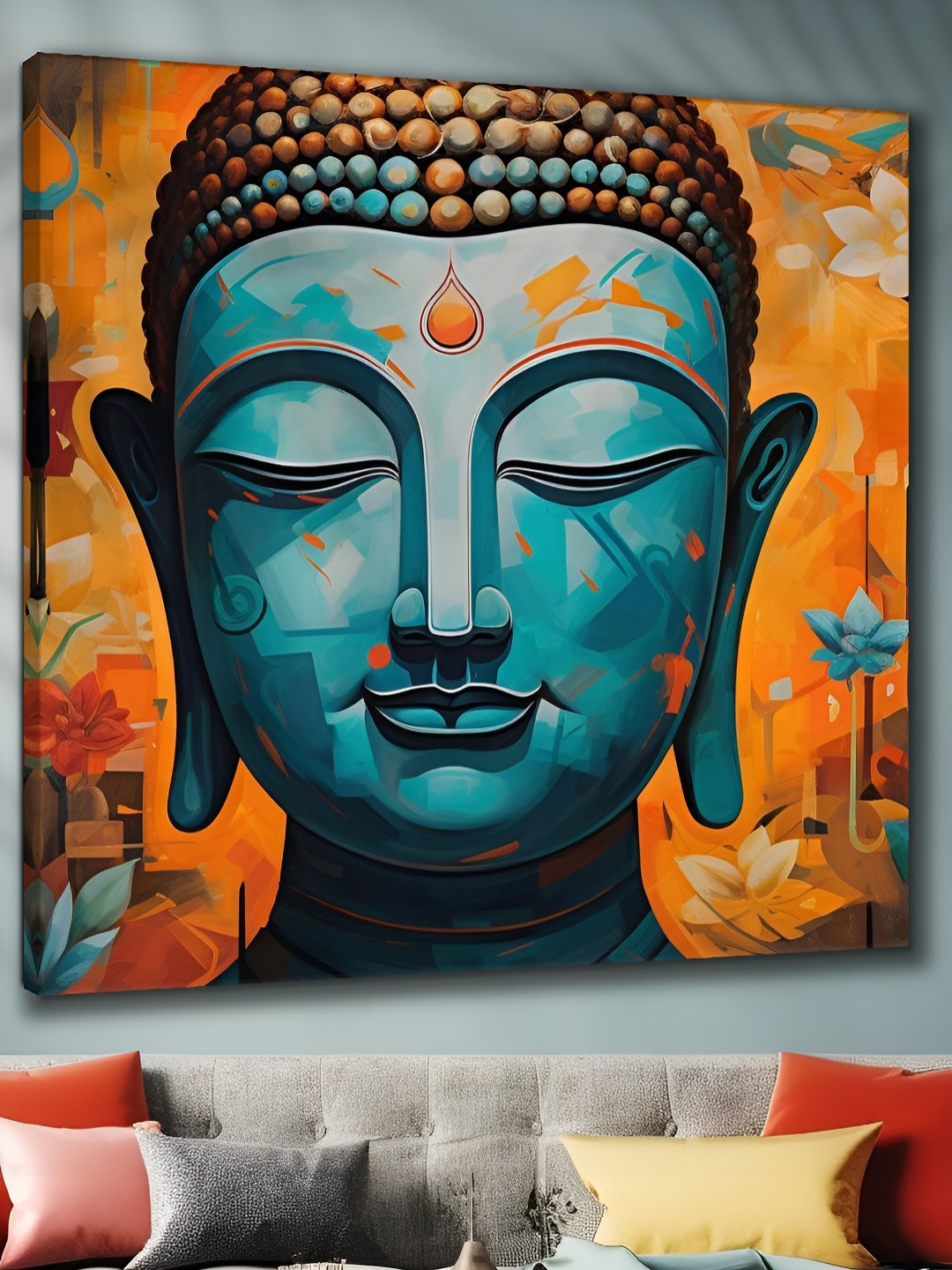 

SAF Blue & Orange Wooden Lord Buddha Wall Art