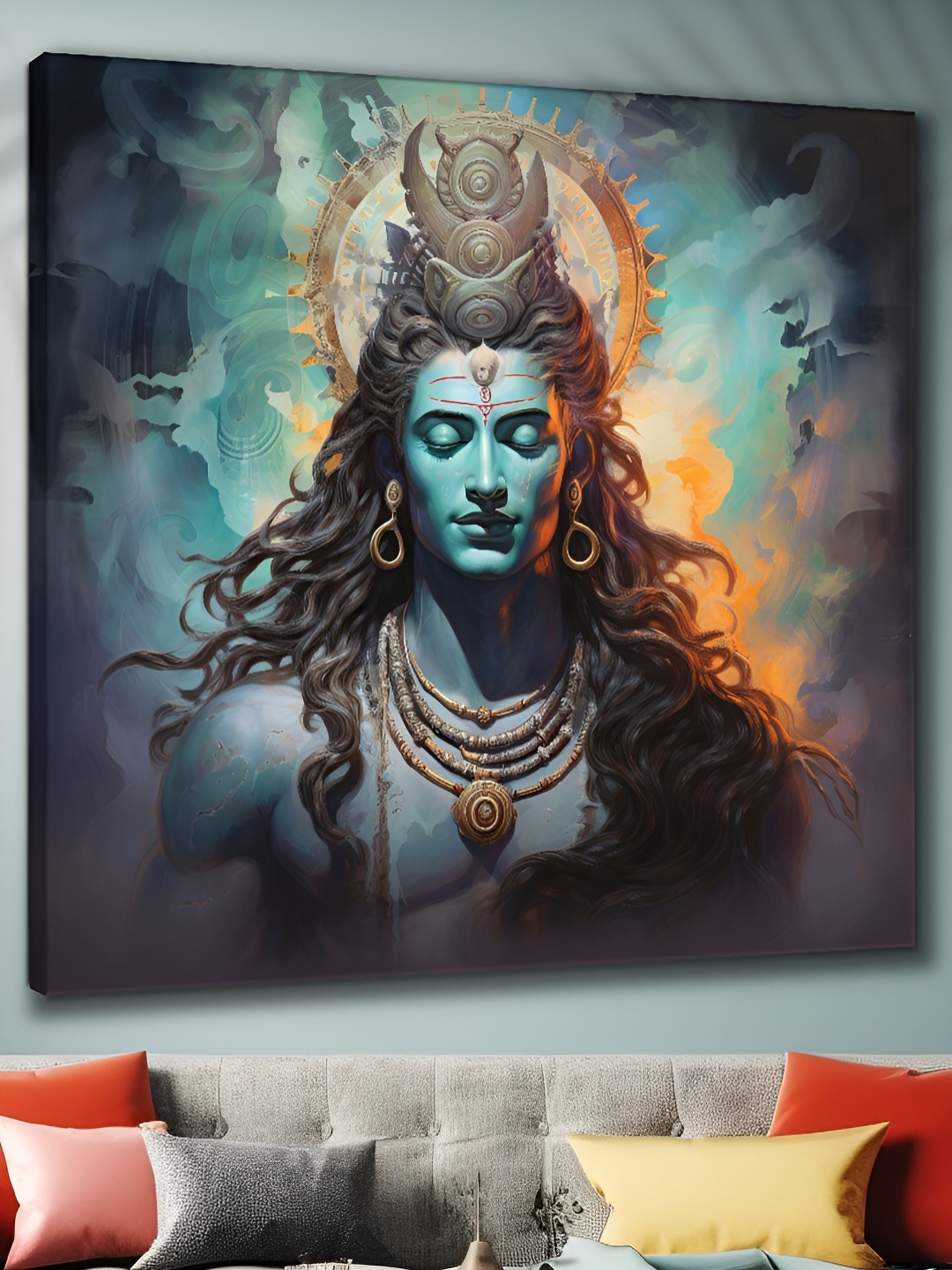 

SAF Green & Grey Canvas Lord Shiva Wall Art