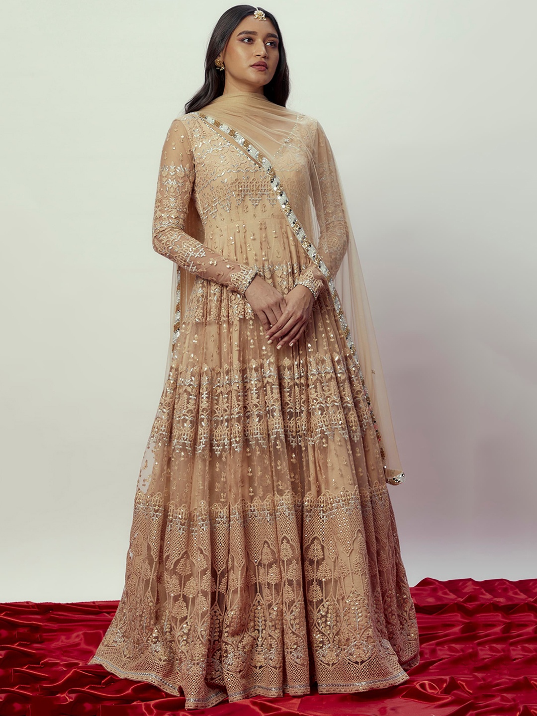 

Renee Label Ethnic Motifs Embroidered Anarkali Kurta With Dupatta, Gold
