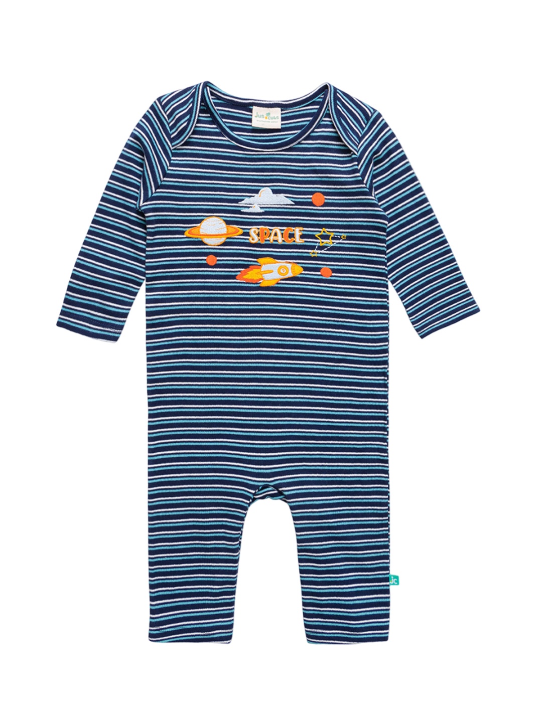 

JusCubs Infant Boys Striped Cotton Round Neck Romper, Navy blue