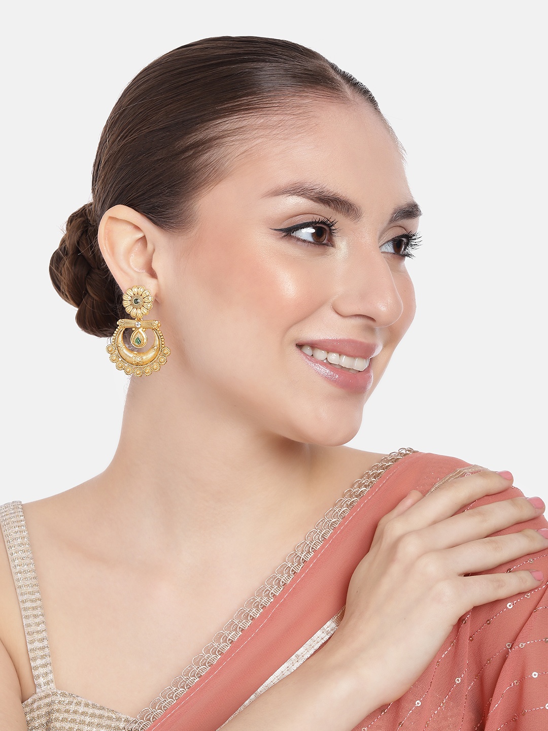 

Estele Gold-Plated Contemporary Crystals Drop Earrings