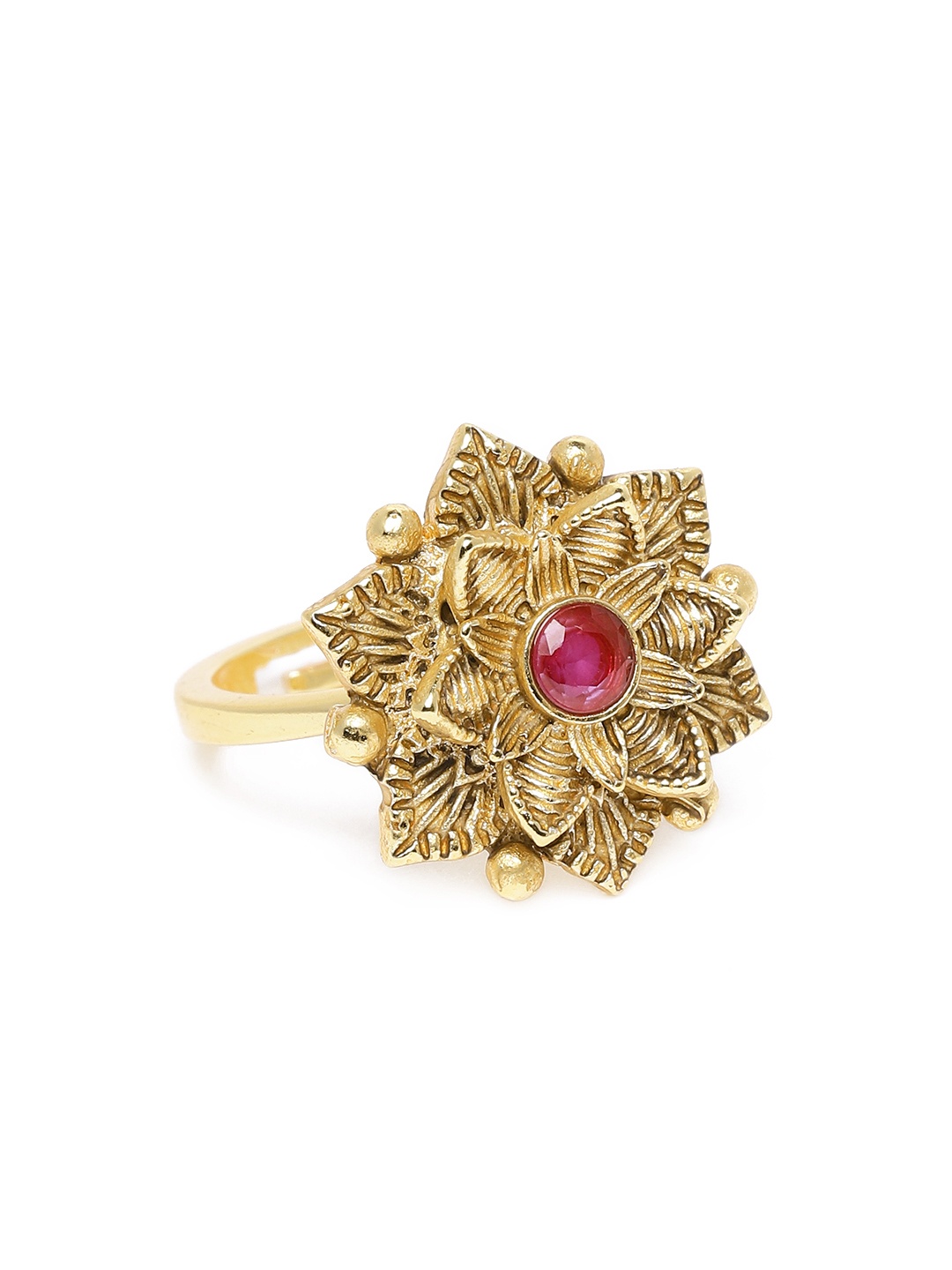 

Estele Gold-Plated Floral Crystal-Studded Finger Ring
