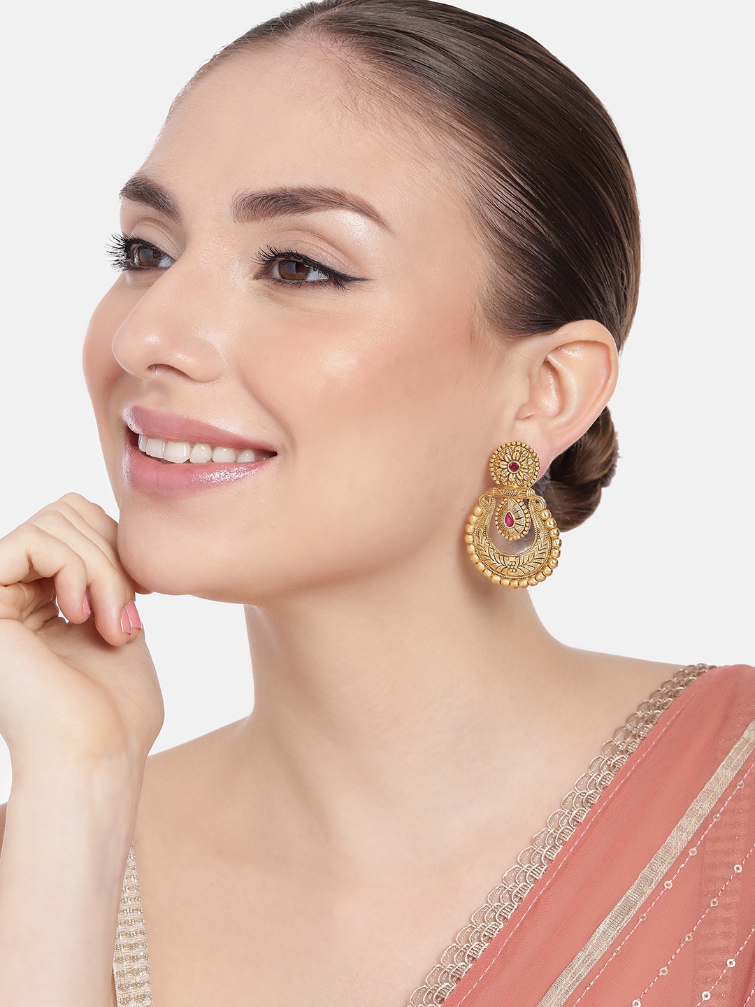 

Estele Gold-Plated Contemporary Crystals Drop Earrings