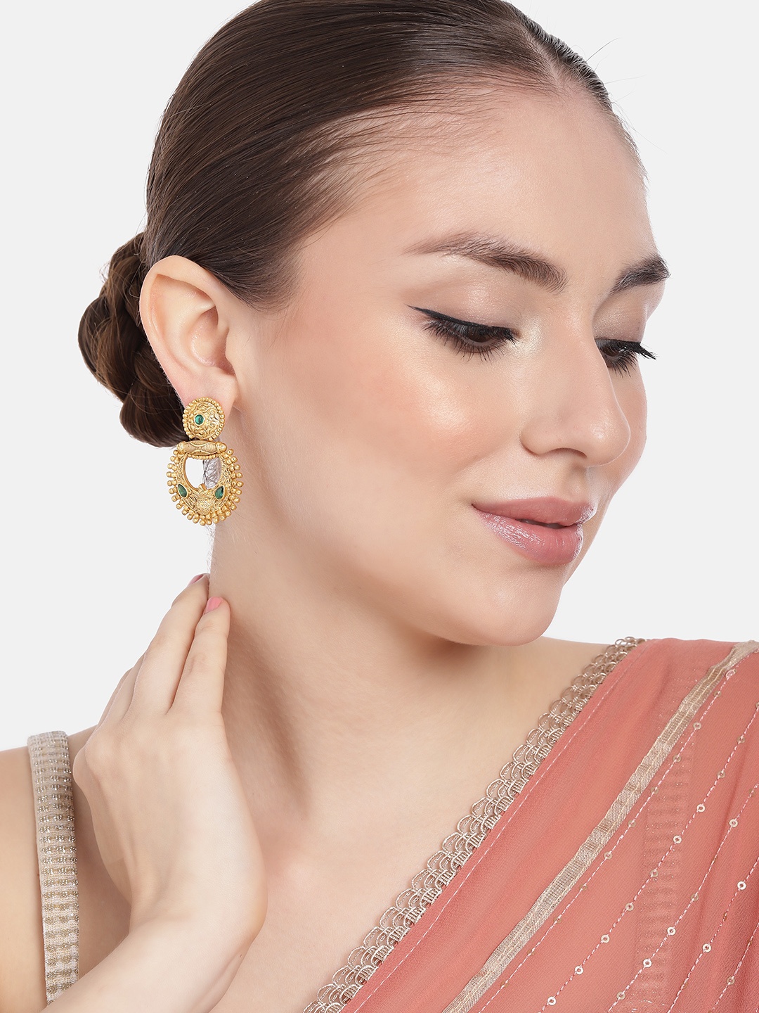 

Estele Gold-Plated Contemporary Crystals Drop Earrings