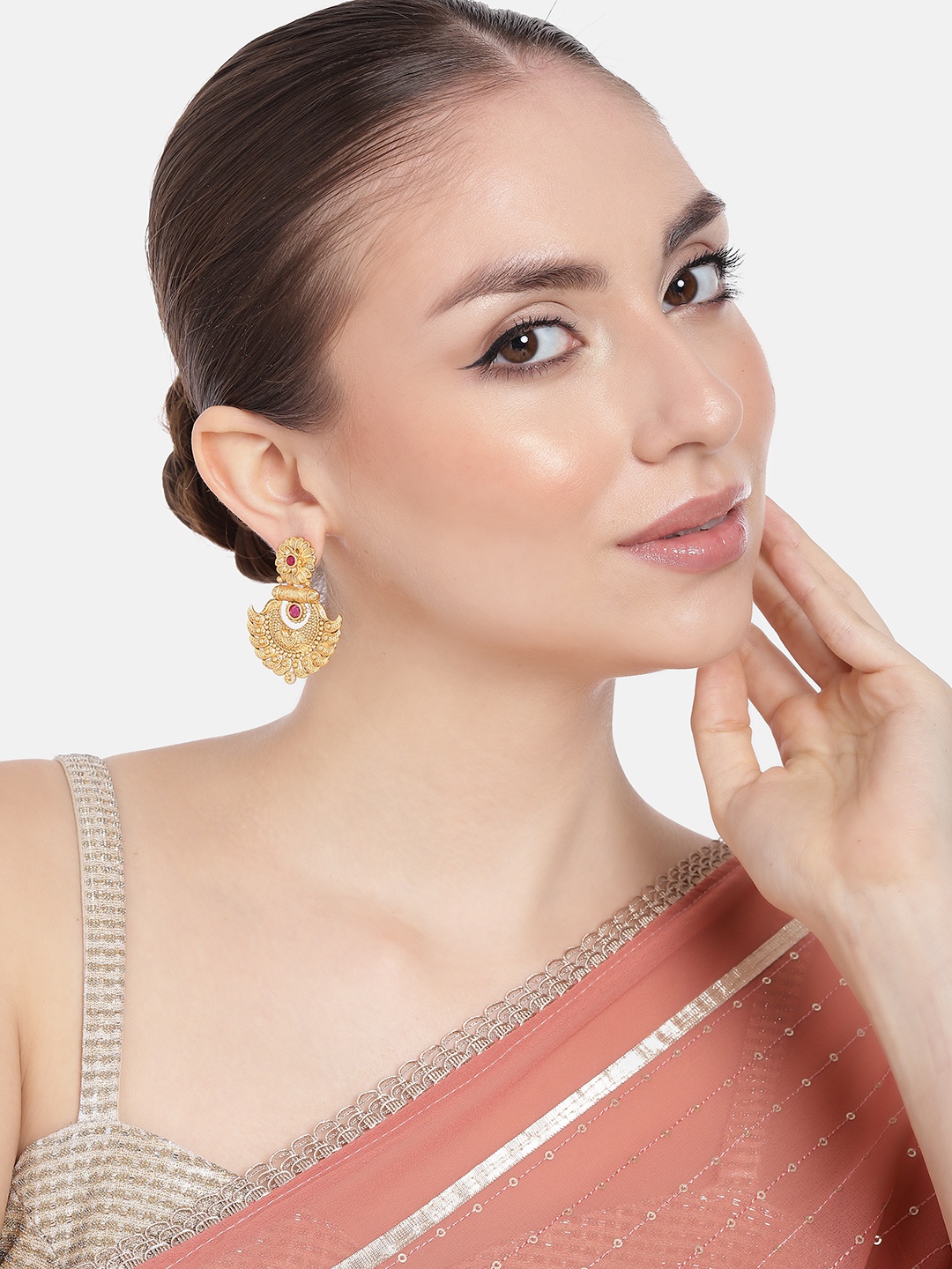 

Estele Gold-Plated Contemporary Crystals Drop Earrings