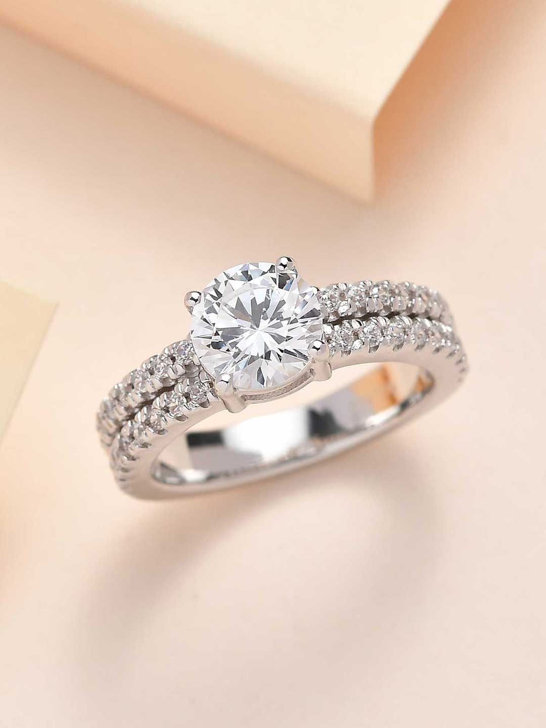

Ornate Jewels 925 Sterling Silver American Diamond Solitaire Ring