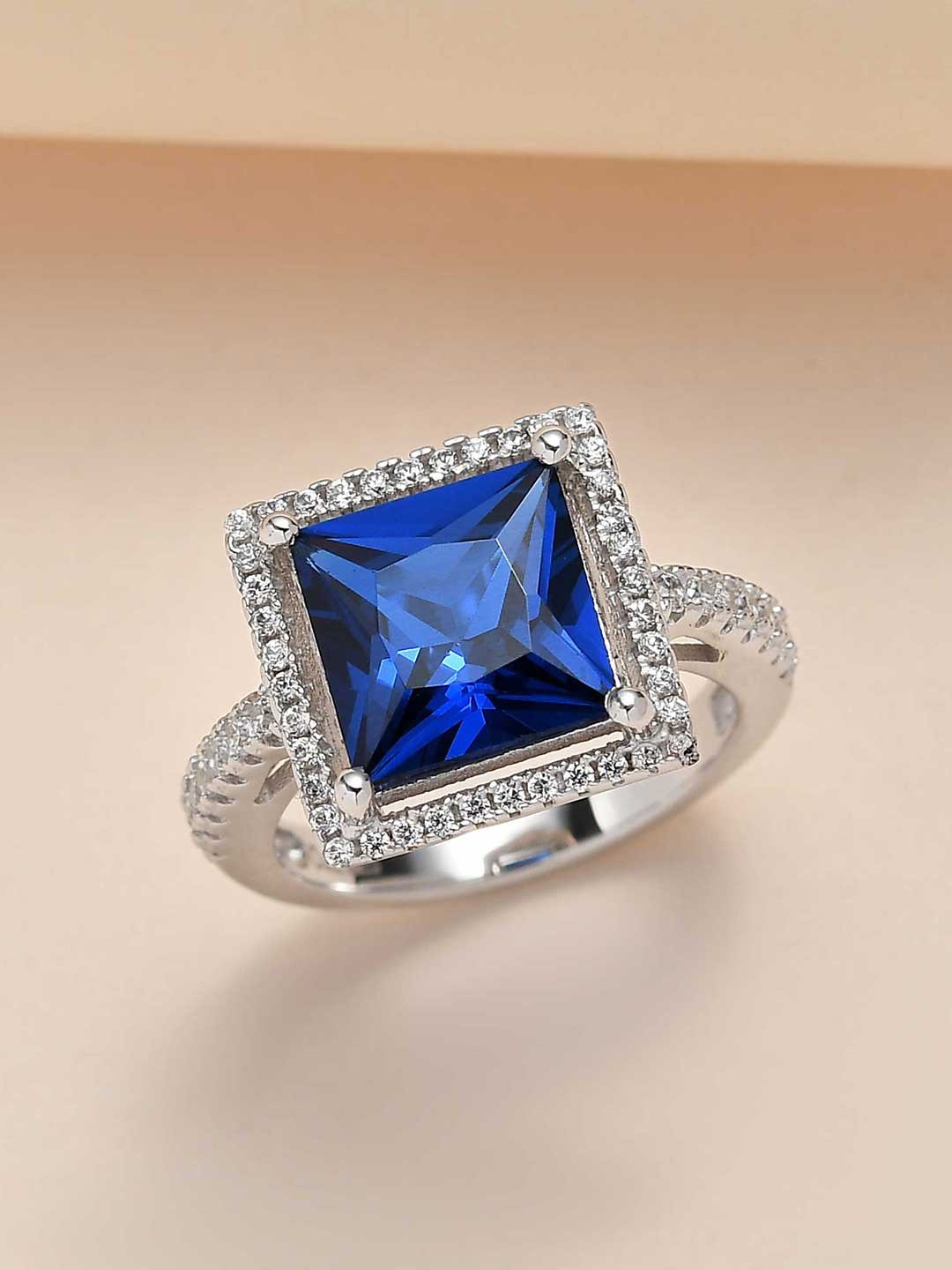 

Ornate Jewels Rhodium-Plated 925 Sterling Silver Blue Sapphire Statement Ring