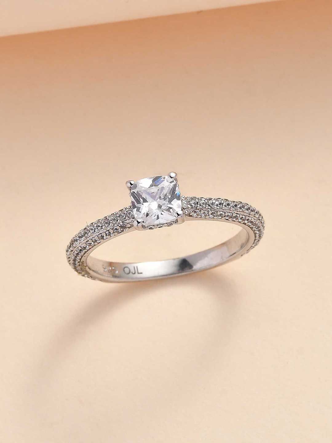 

Ornate Jewels Rhodium-Plated 925 Sterling Silver American Diamond Solitaire Ring