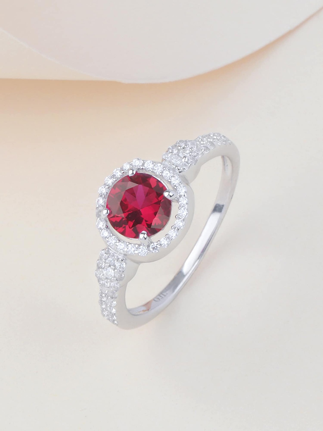 

Ornate Jewels 925 Sterling Silver Red Ruby Studded Halo Ring
