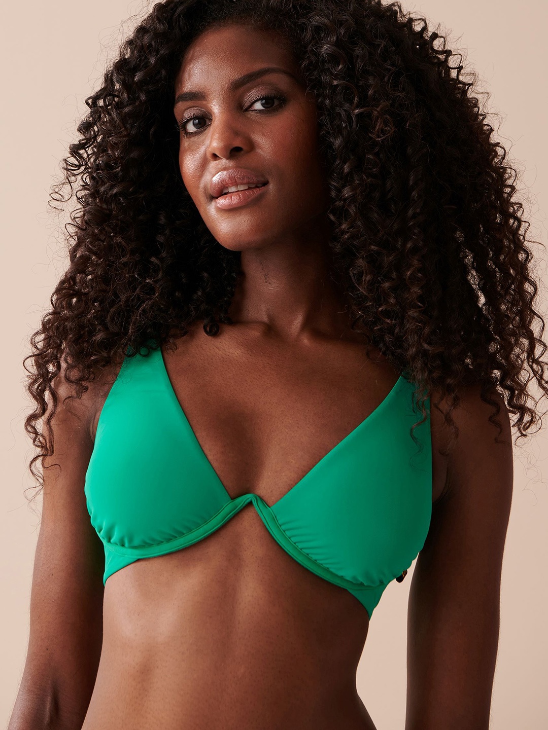 

La Vie en Rose Plunge Bikini Swim Top, Green