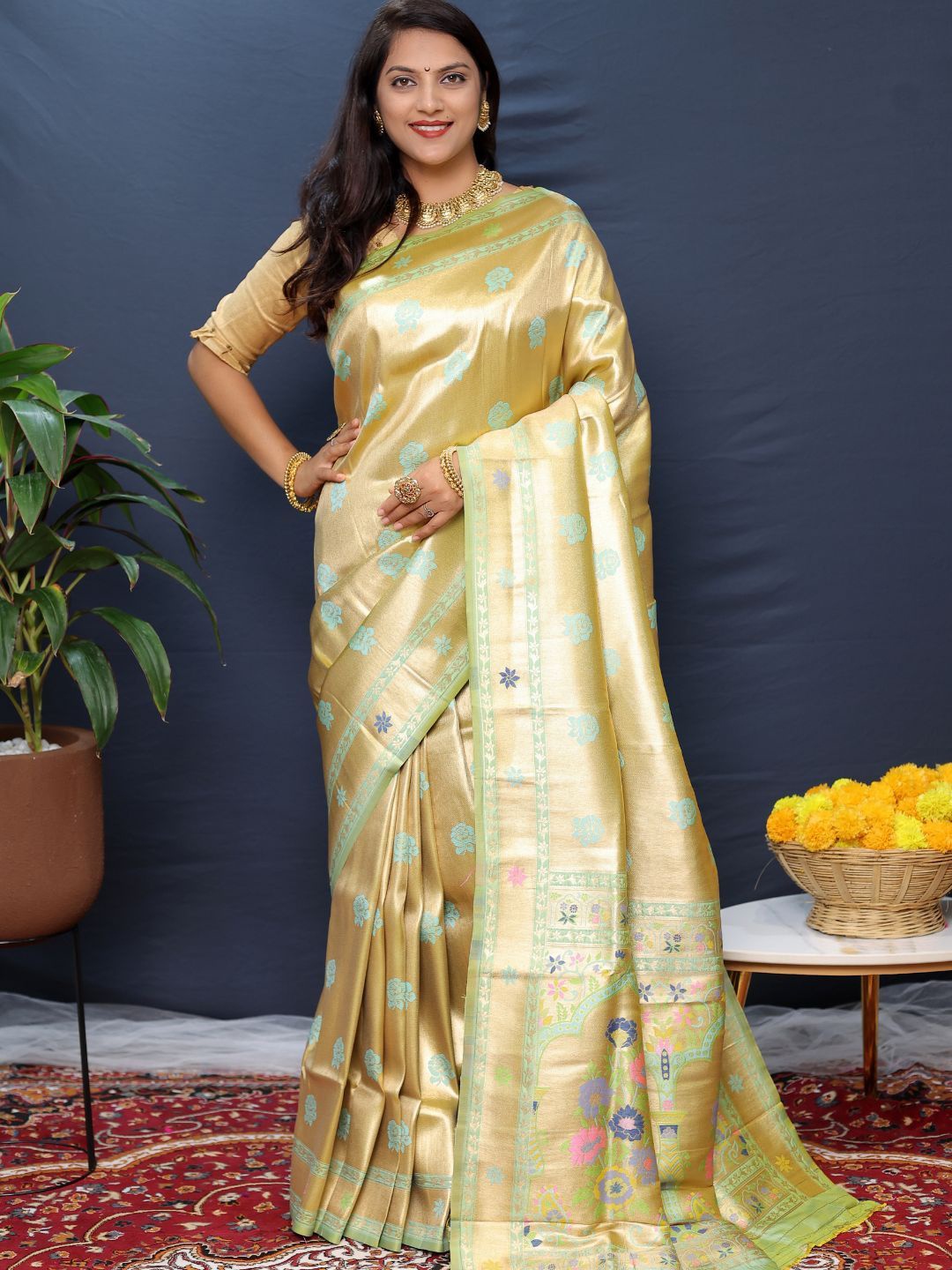 

SGF11 Woven Design Zari Art Silk Heavy Work Kanjeevaram Saree, Gold