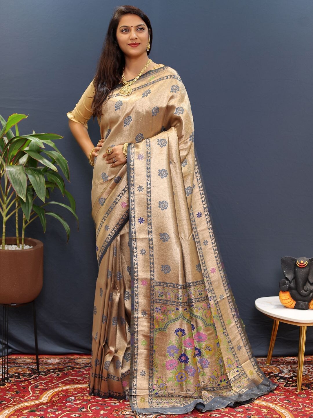 

SGF11 Woven Design Zari Art Silk Kanjeevaram Saree, Grey