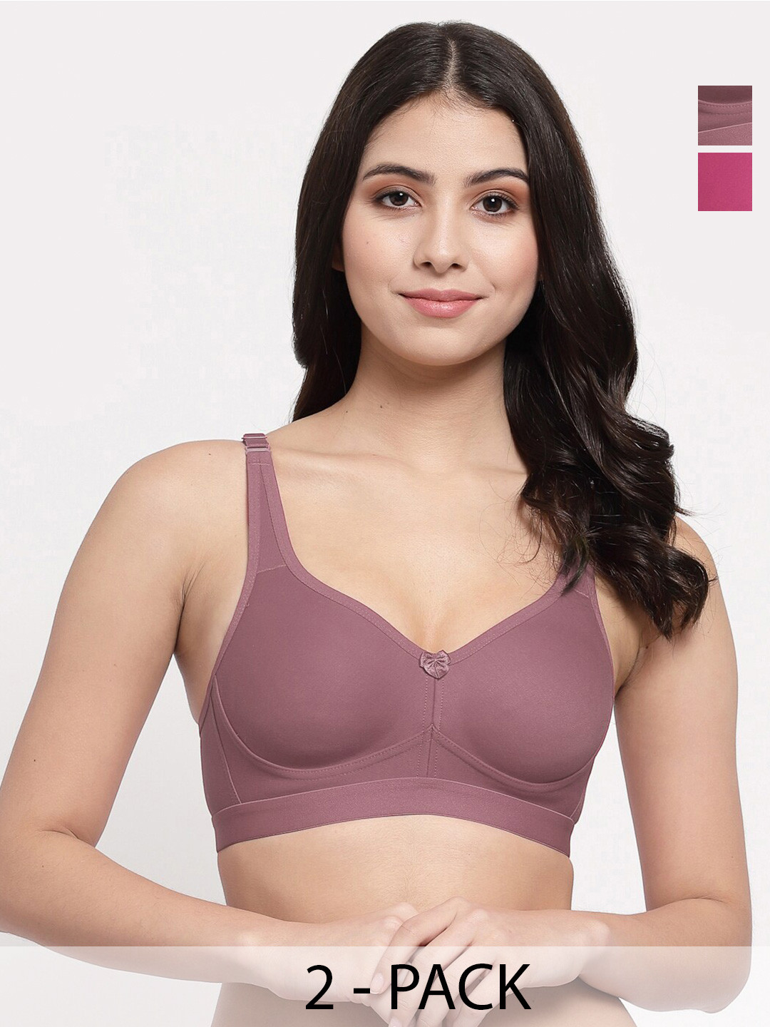 

College Girl Pack Of 2 Women Solid Full Coverage Lightly Padded Bra, Brown