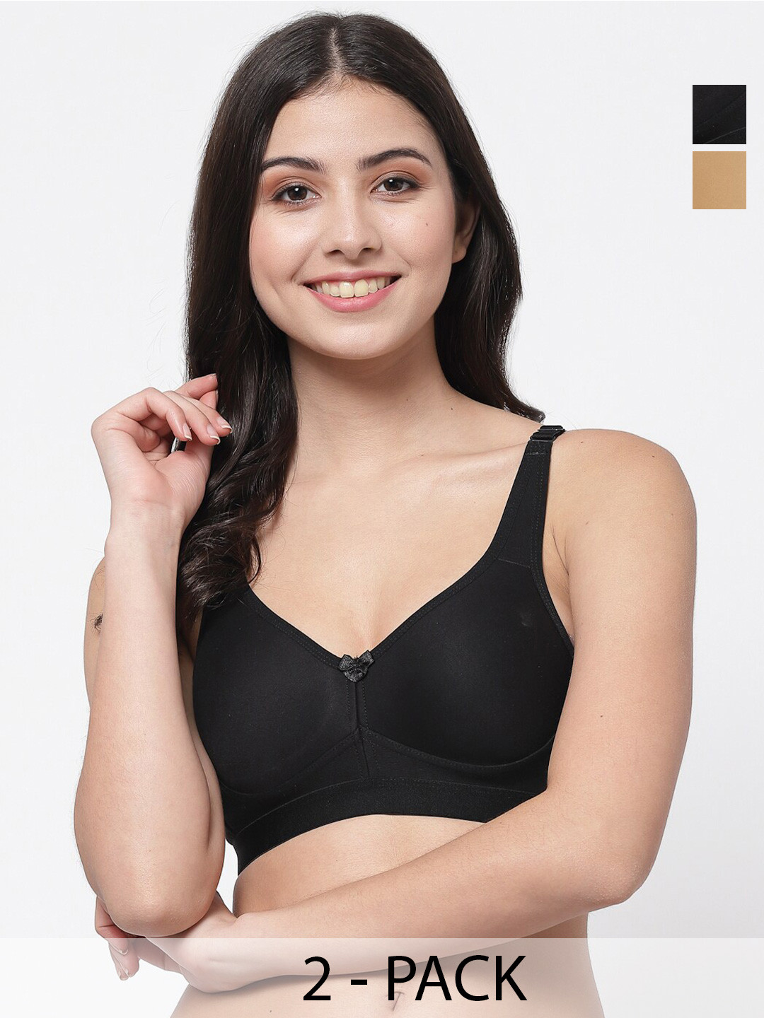 

College Girl Women Pack of 2 Full Coverage Lightly Padded Minimizer Bra, Black